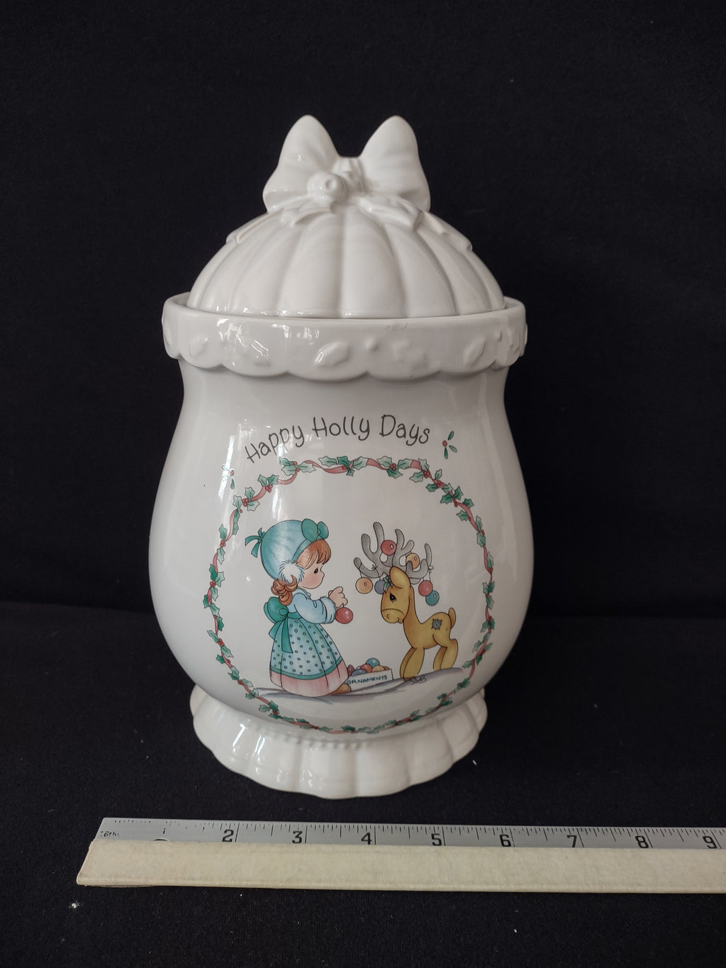 Vintage Precious Moments Happy Holly Days Christmas Cookie Jar (Lot 4047)