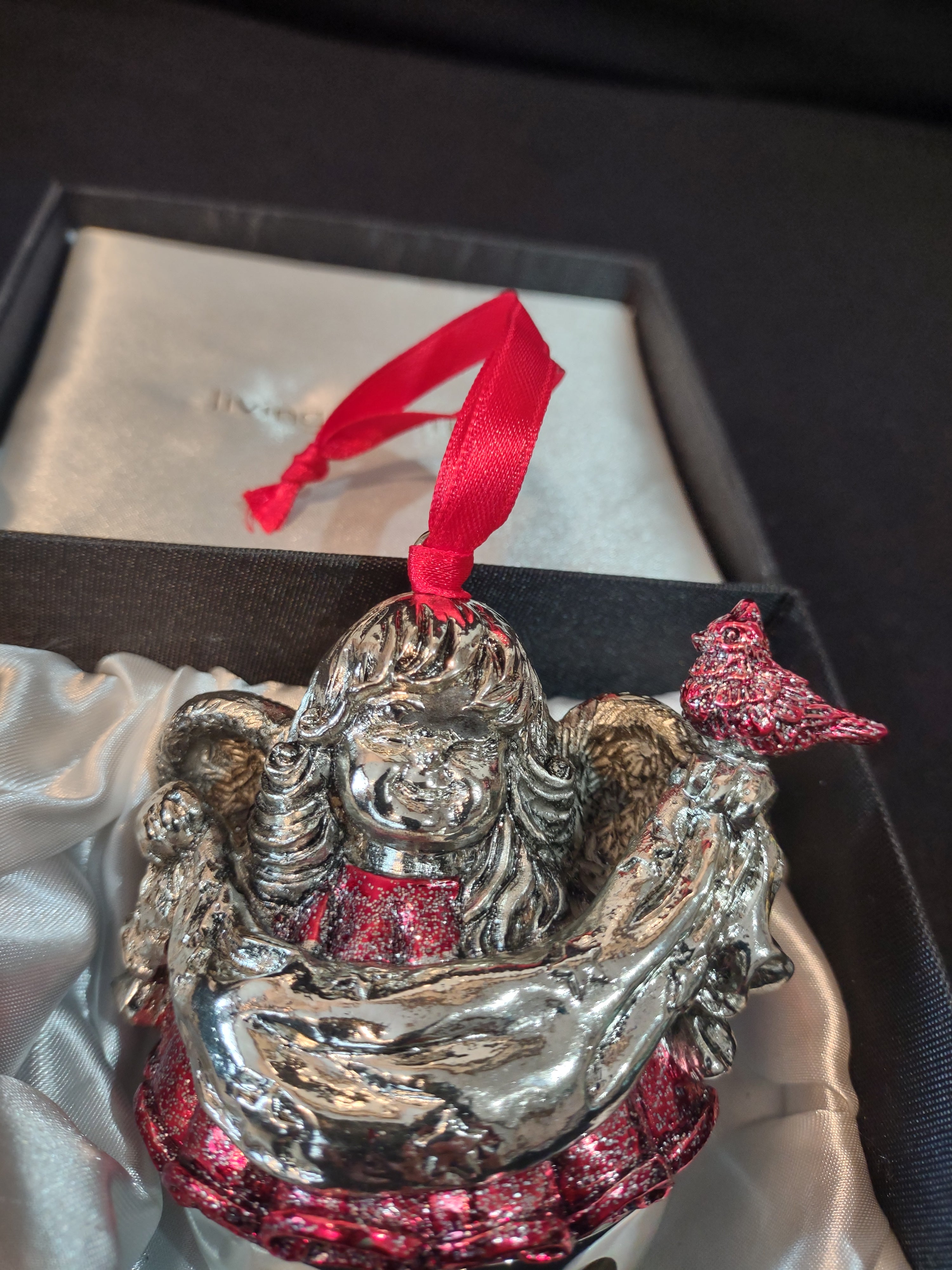 Christmas Silver Plated Angel Bell Ornament Red Robe Cardinal (Lot 4093)