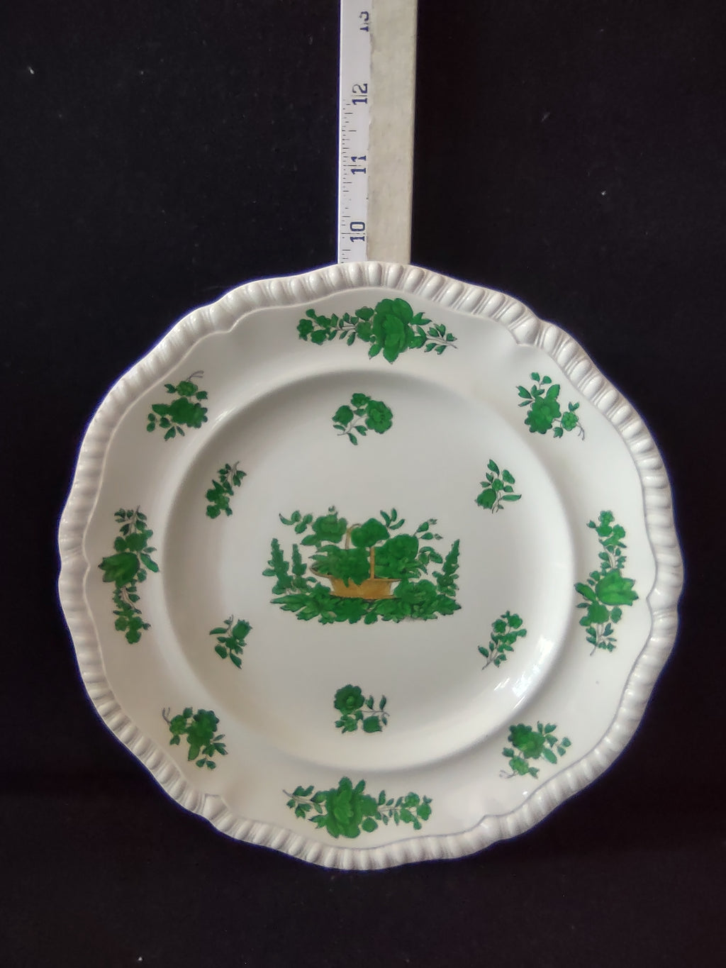 Vintage English Countryside Spode Dinner Plate Earthenware Green Basket Lot 5758