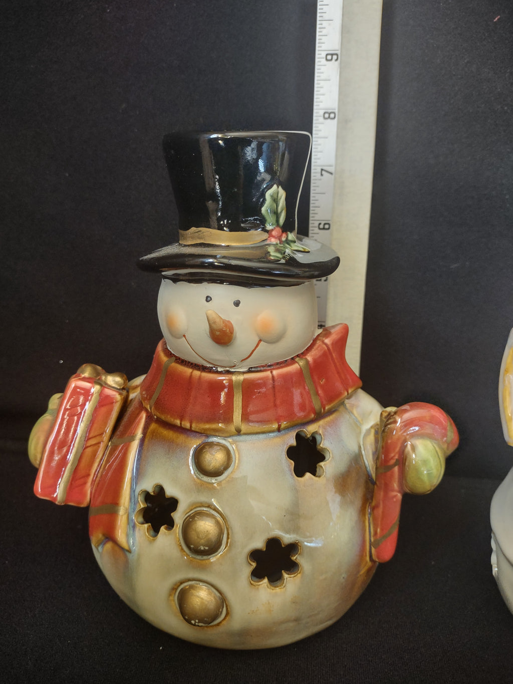 Set of 2 Tealight Holder Ceramic Christmas Snowman (lot 1705)