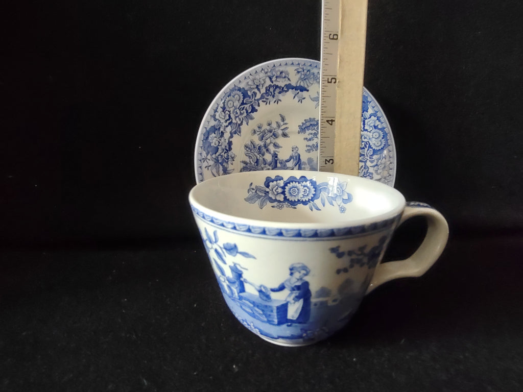 Spode Blue & White Room Teacup Saucer Vintage English Transferware (lot 5841)
