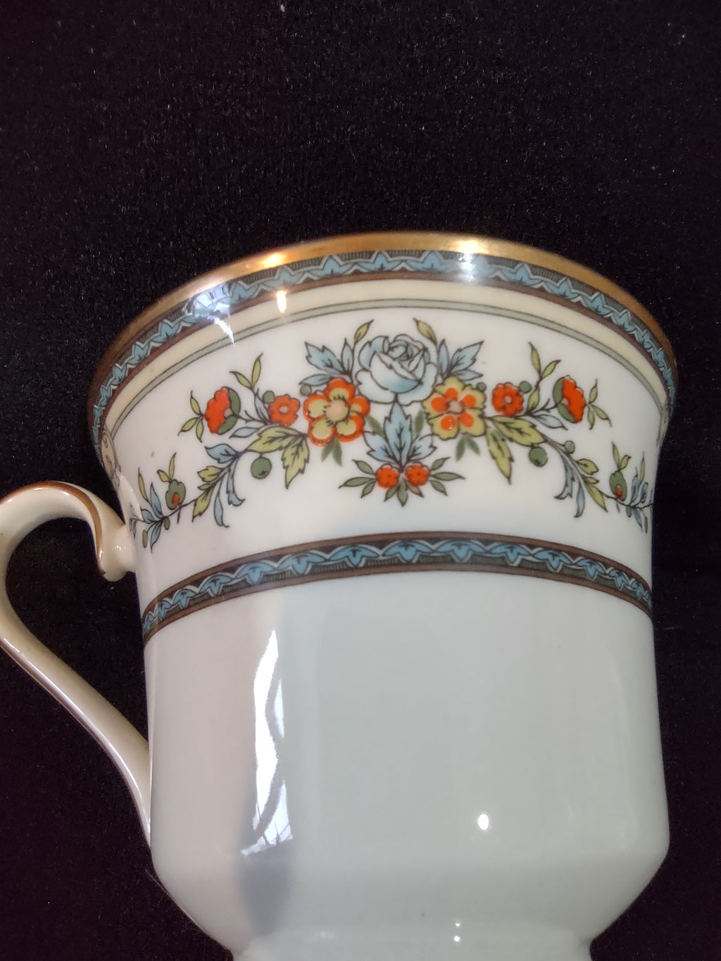 Vintage Minton Stanwood Teacup Saucer Bone China Blue Orange Green (Lot 5503)