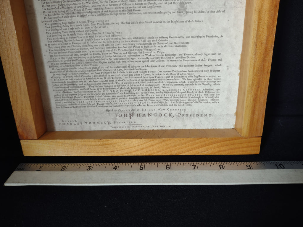 Framed Declaration by the Representatives of the USA 12" x 9-12" (lot 2785c )