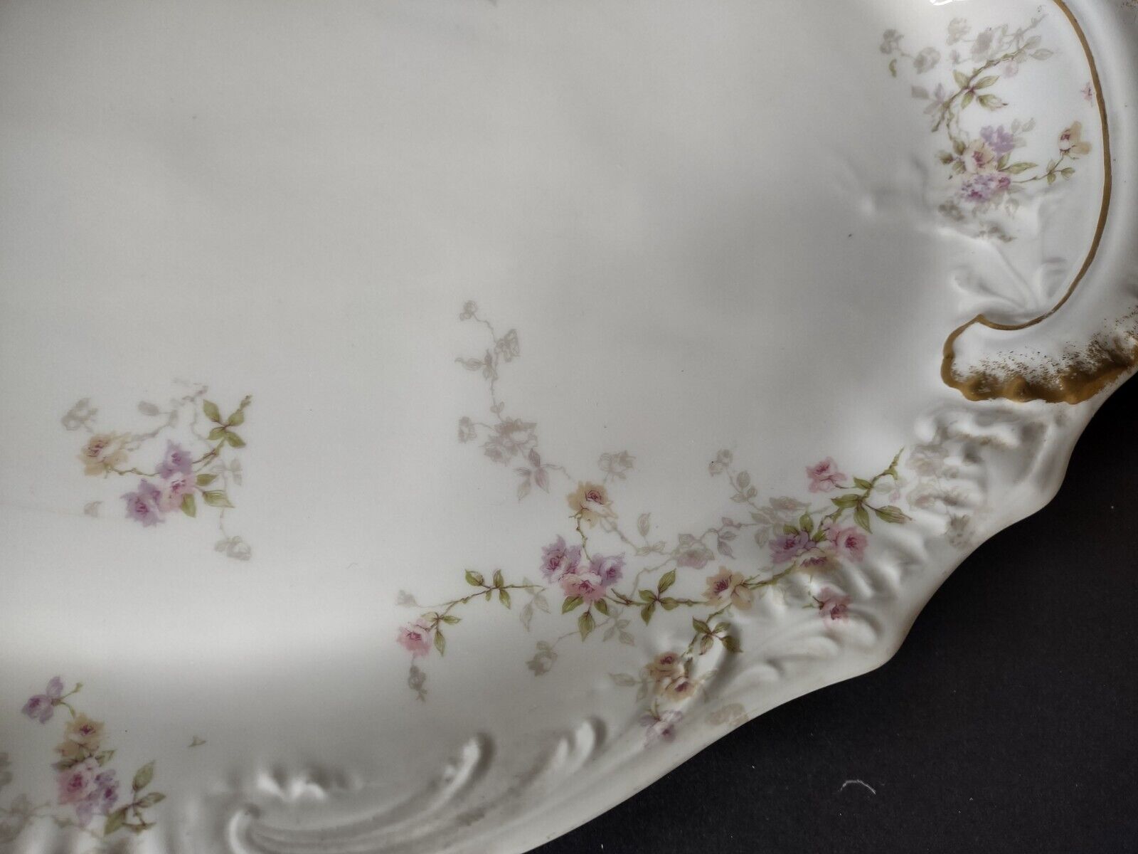 Haviland Limoges Gold Handle Pink Purple Rose Serving Platter 16" (lot 339)