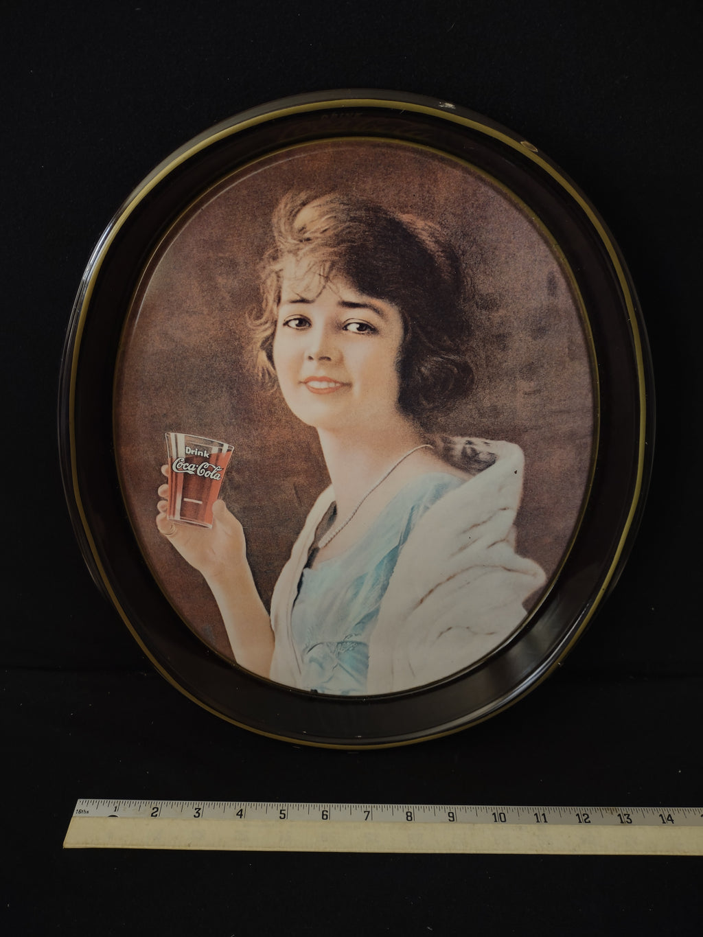 Vintage Coca Cola Tray x 2 Metal Oval Advertisement Woman (Lot 3789)