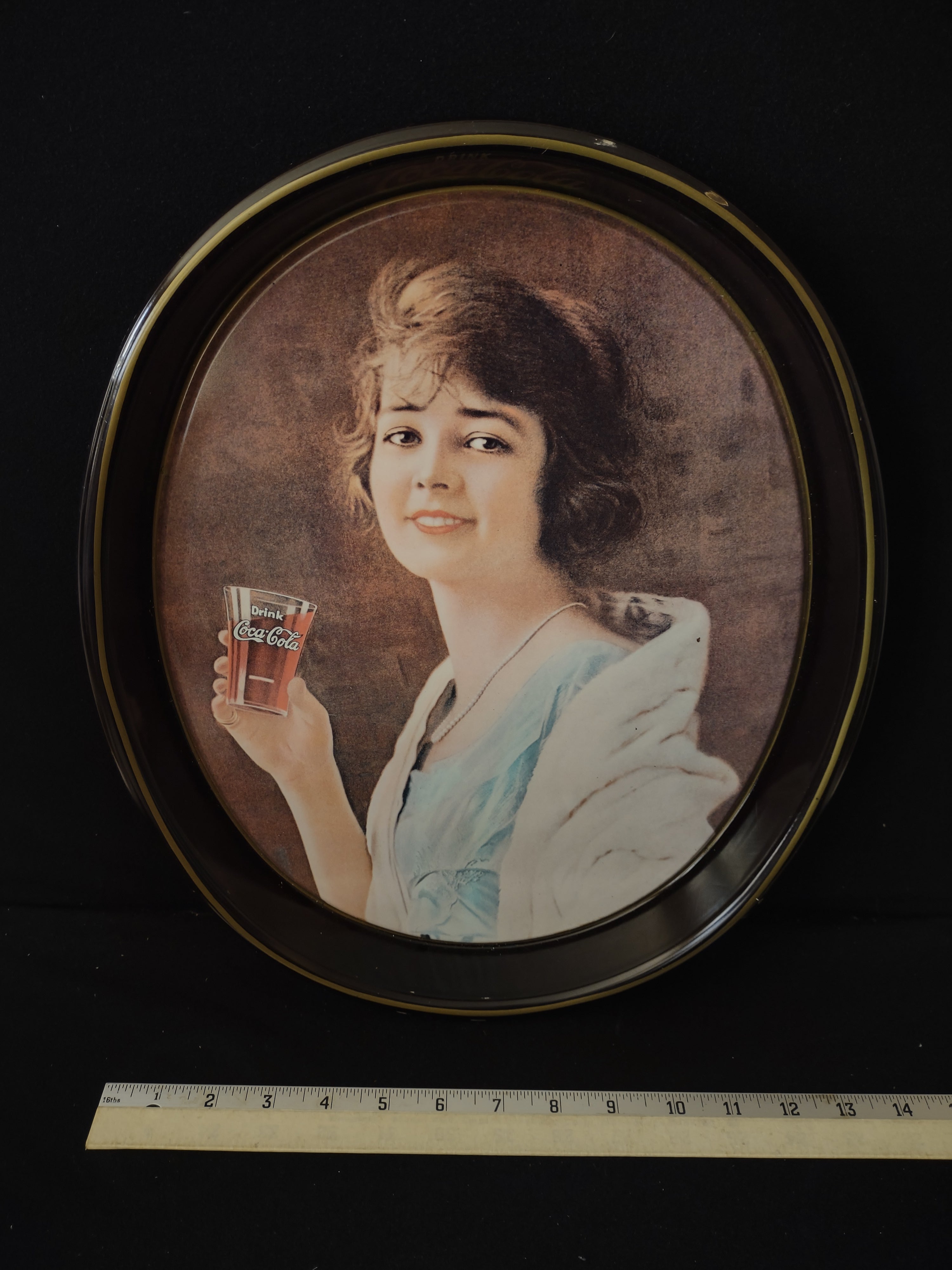 Vintage Coca Cola Tray x 2 Metal Oval Advertisement Woman (Lot 3789)