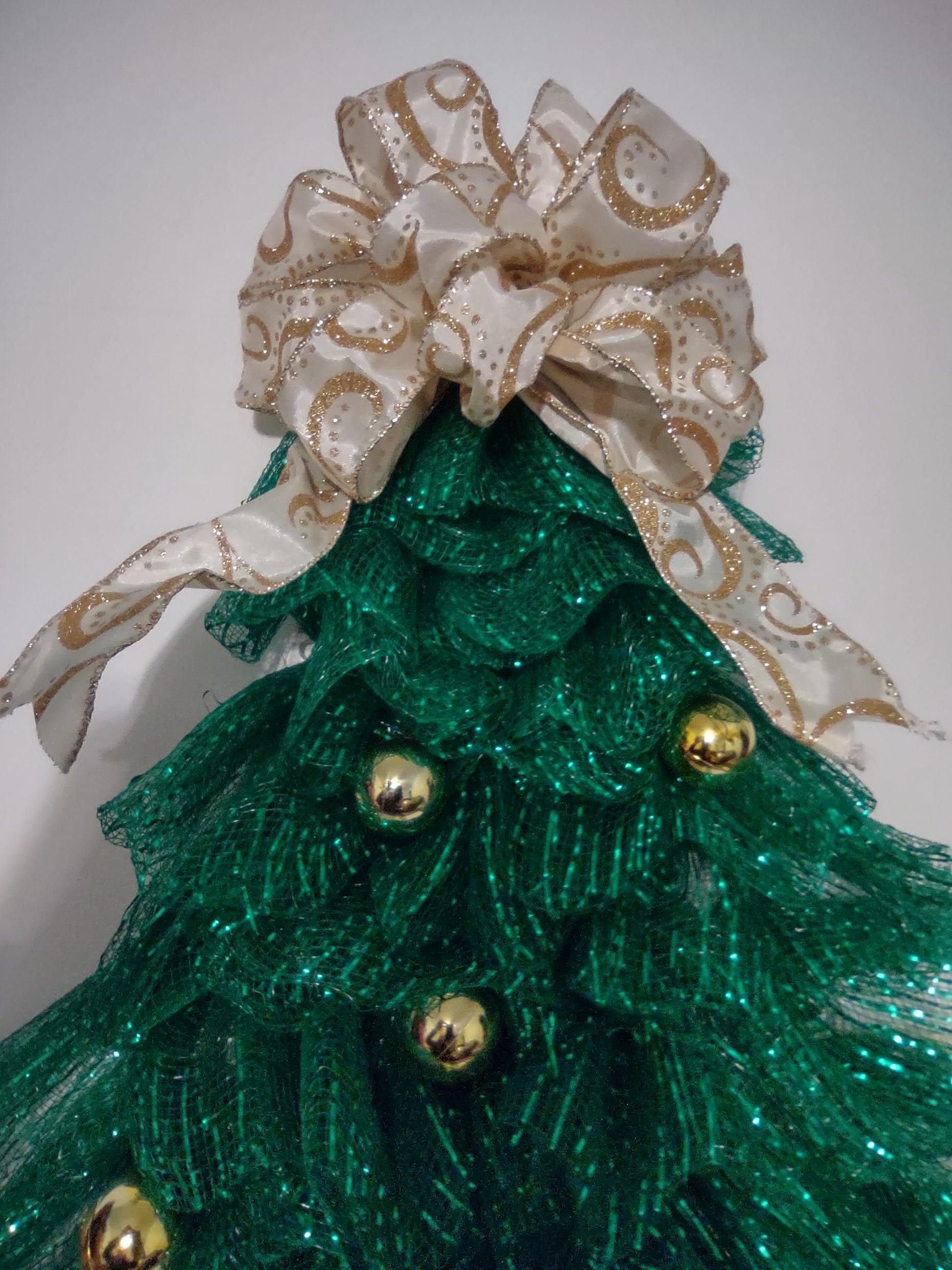 Handmade Ribbon Green Christmas Tree w/ Ornaments Flat Hang on Wall 22" (lot 1295)