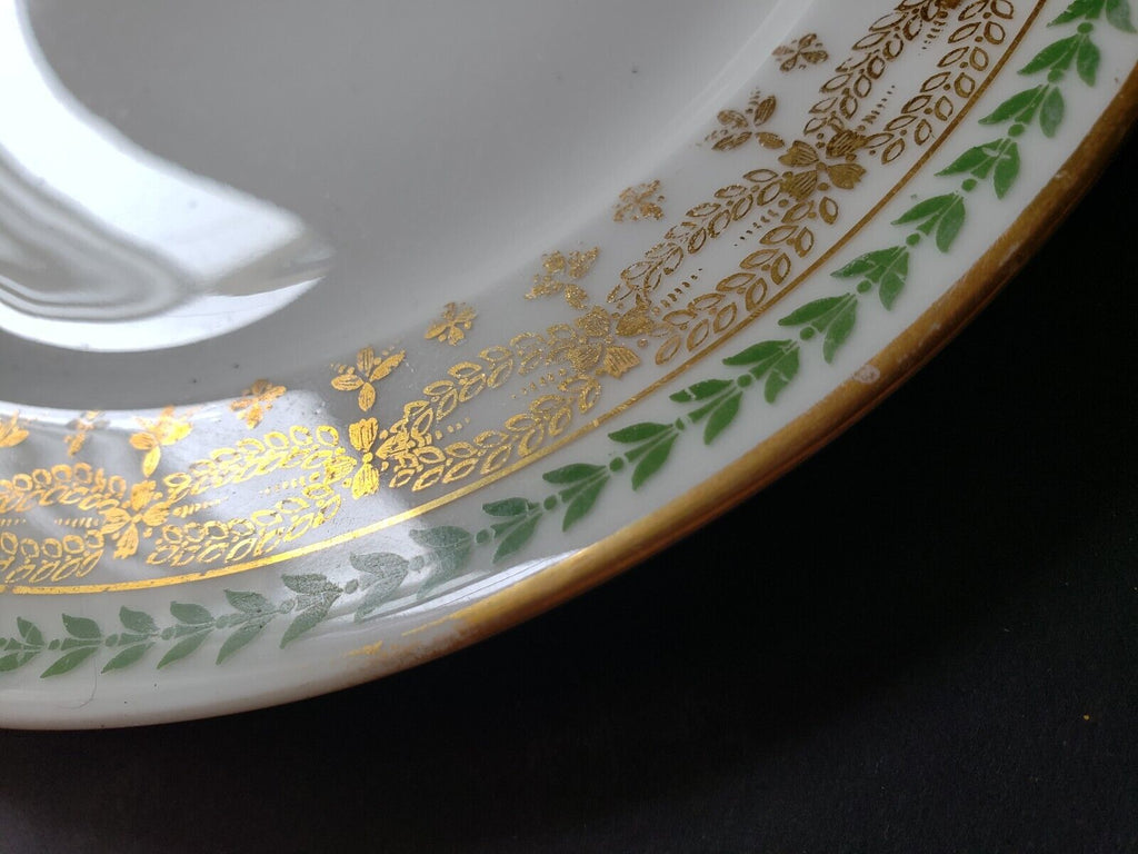 JP Limoges France Gold Trim Green Laurel Dessert Plate 7-1/2" (584)