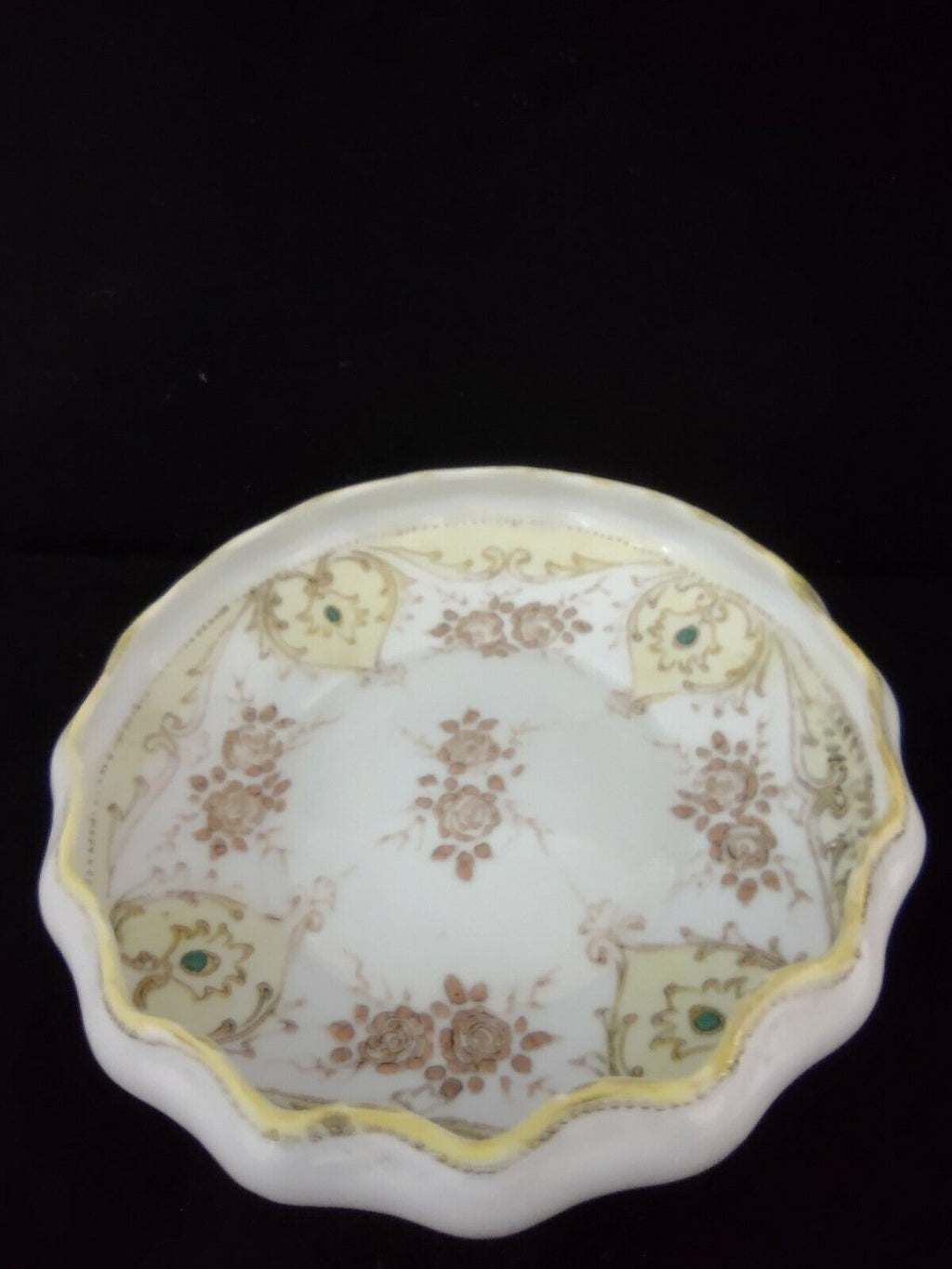 037 Vintage Hand Painted Nippon Moriage Gold Beaded Raised Design Footed Dish