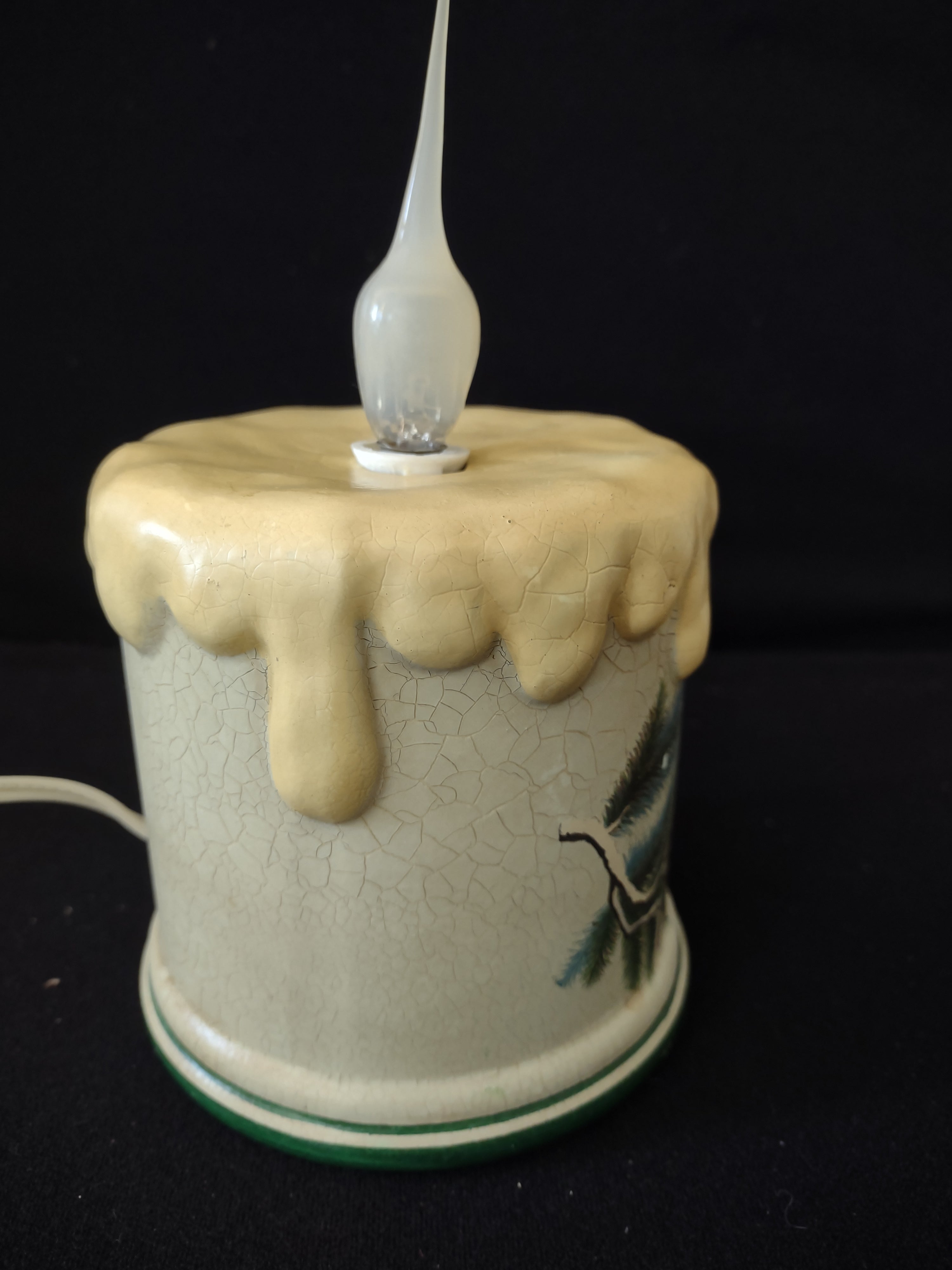 Vintage Christmas Winter Lighted Cardinal Pair Pine Ceramic Candle (Lot 3717)