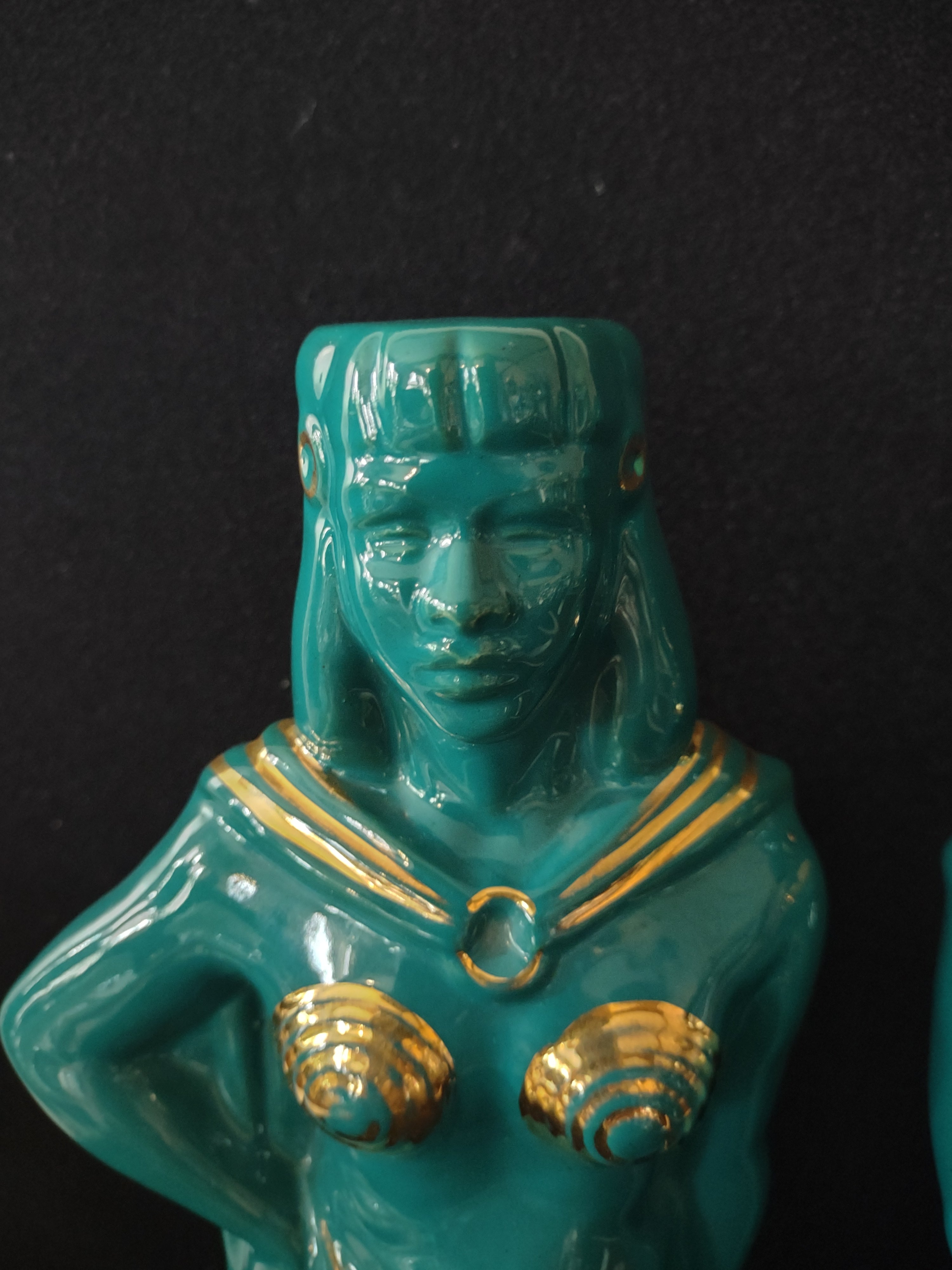 Vintage Ceramic Eastern Style Figurine Man Woman Turquoise Gold Accent (Lot 3737