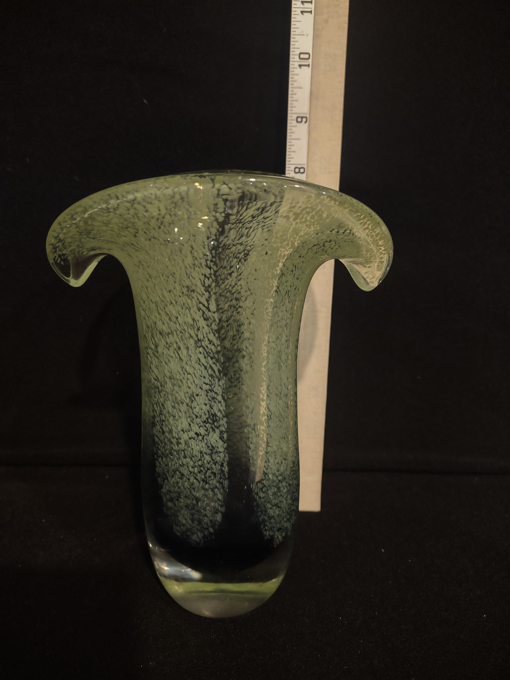 Vintage Teleflora hand blown Waterfall Vase blue green Confetti Glass (lot 2510c