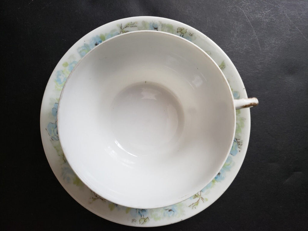 Haviland Limoges France Teacup & Saucer Blue Rose IMPERFECT (lot 618)