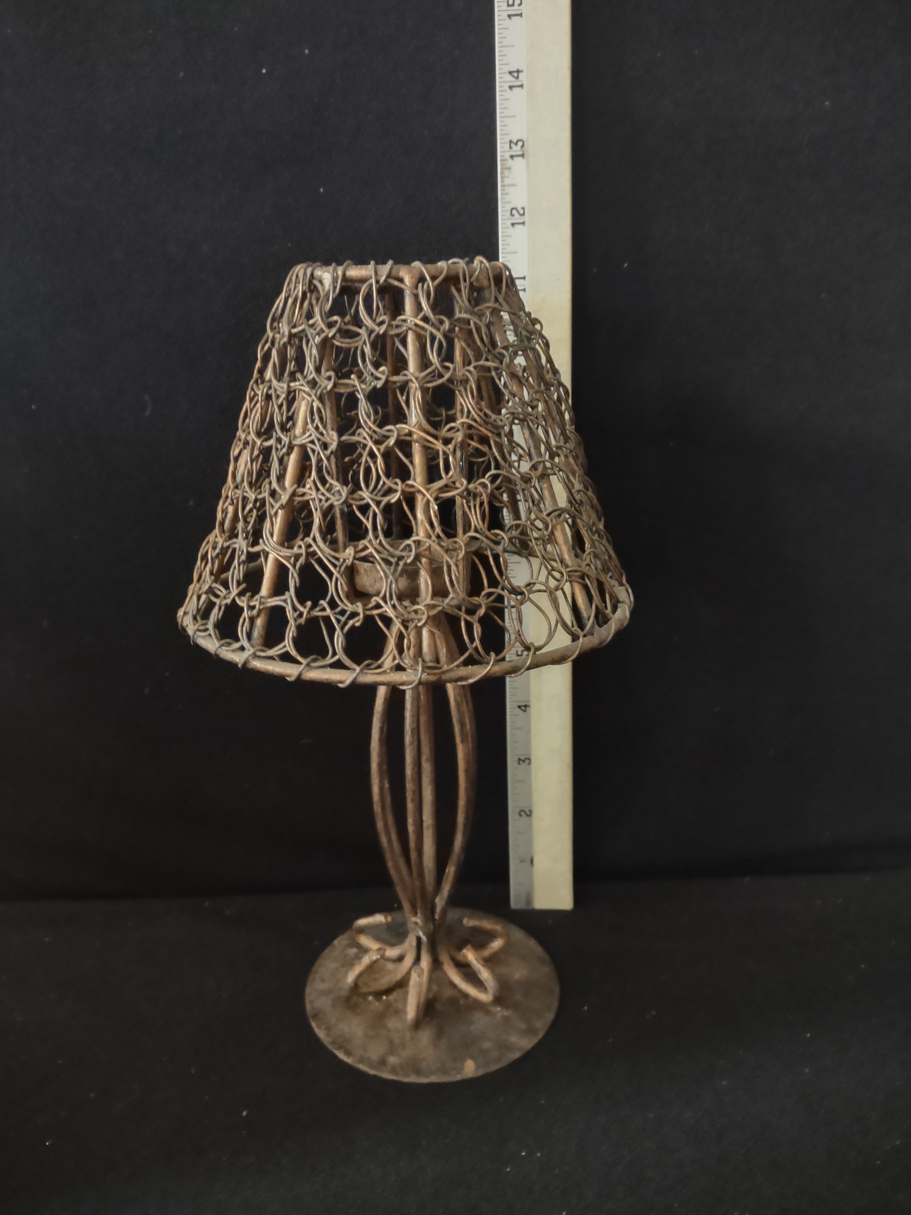 Vintage Rustic Primitive Metal Tea Light 11" Table Top Lamp ( Lot 3631t)