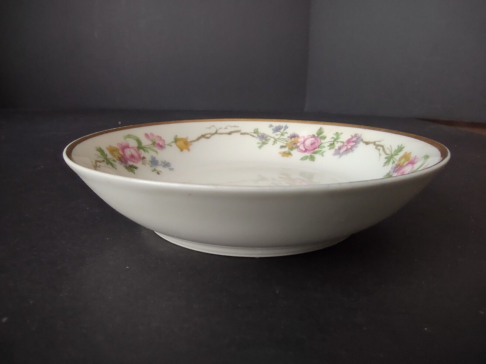 Vintage GDA Limoges Gold Coupe Cranberry Bowl 5" French Chick Cottage (lot 692)