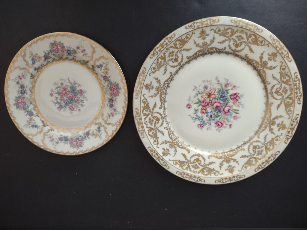 Czechoslovakia Bohemia Coronado Set of Dinner & Salad Plate Gold Flower (lot 440