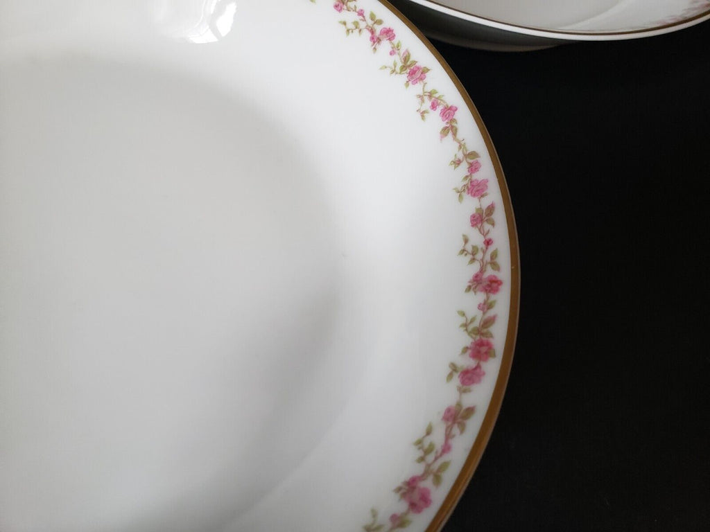 Haviland Limoges France 3 x Coupe Soup Plate Gold Trim Pink Rose Garland lot 568