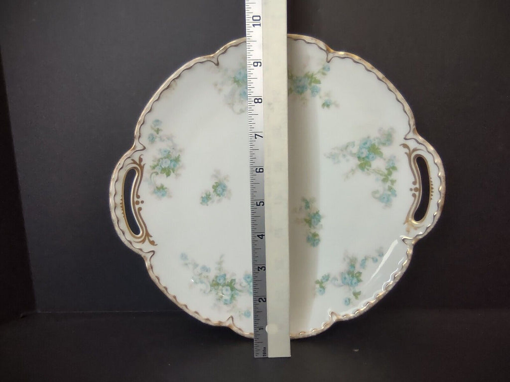Vintage Haviland Limoges France Cake Serving Plate Blue Rose Gold Trim (lot 503)