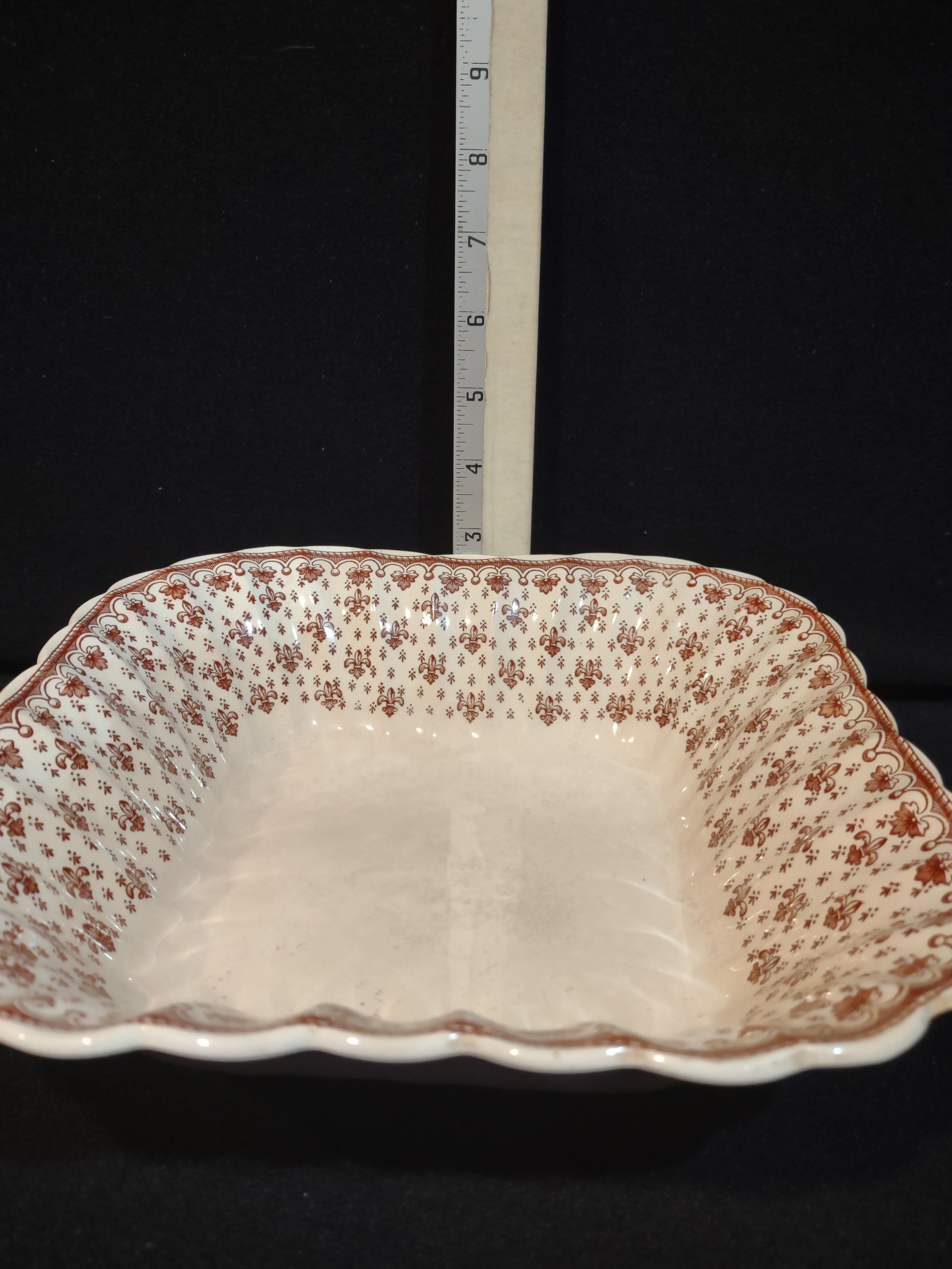 Vintage Spode Fleur-De-Lis Serving Bowl Brown Countryside Ironstone (lot 5755)