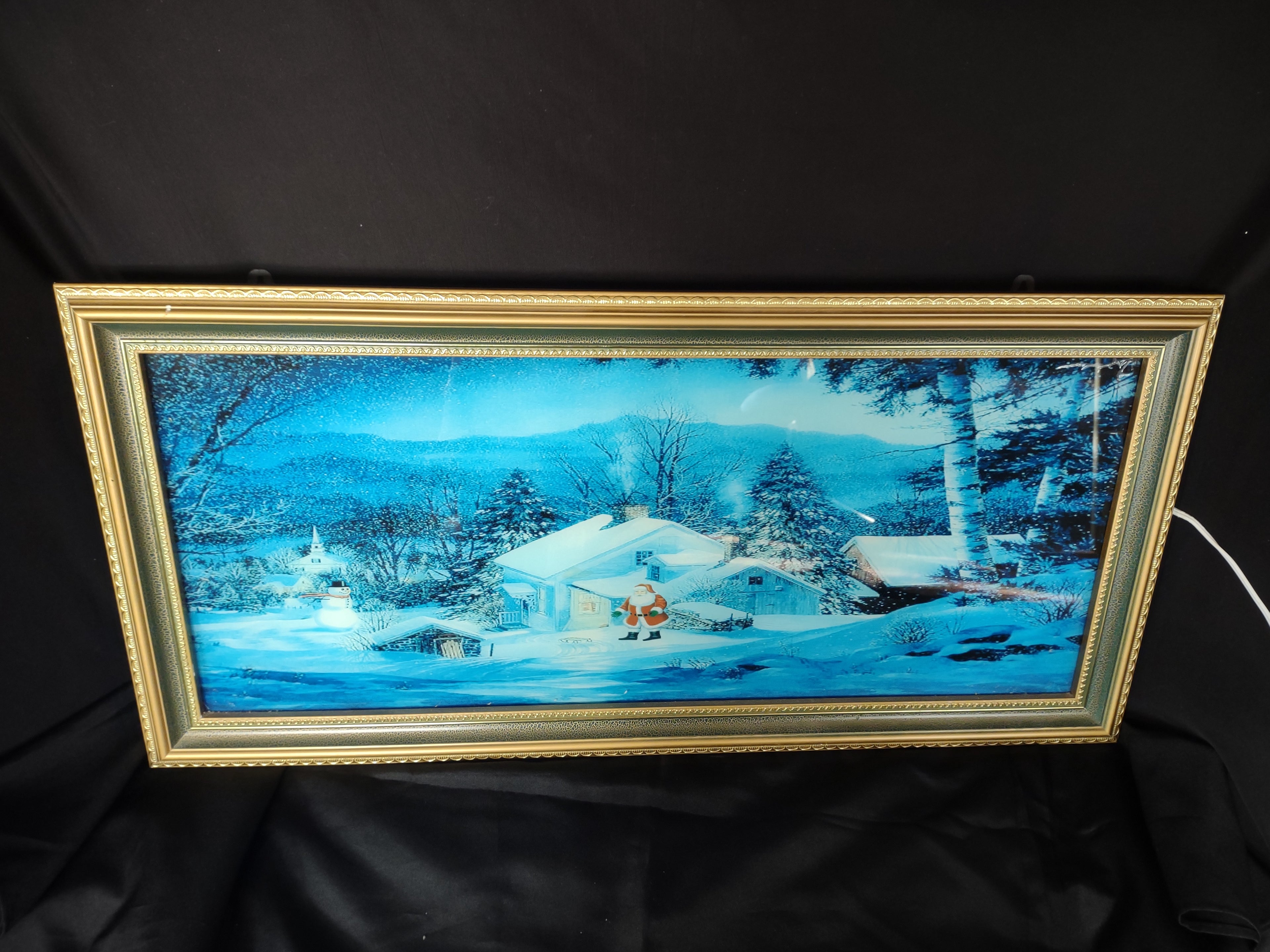 Vintage Lighted Picture Santa Christmas Winter Snow Wind Sound Effect [3174]