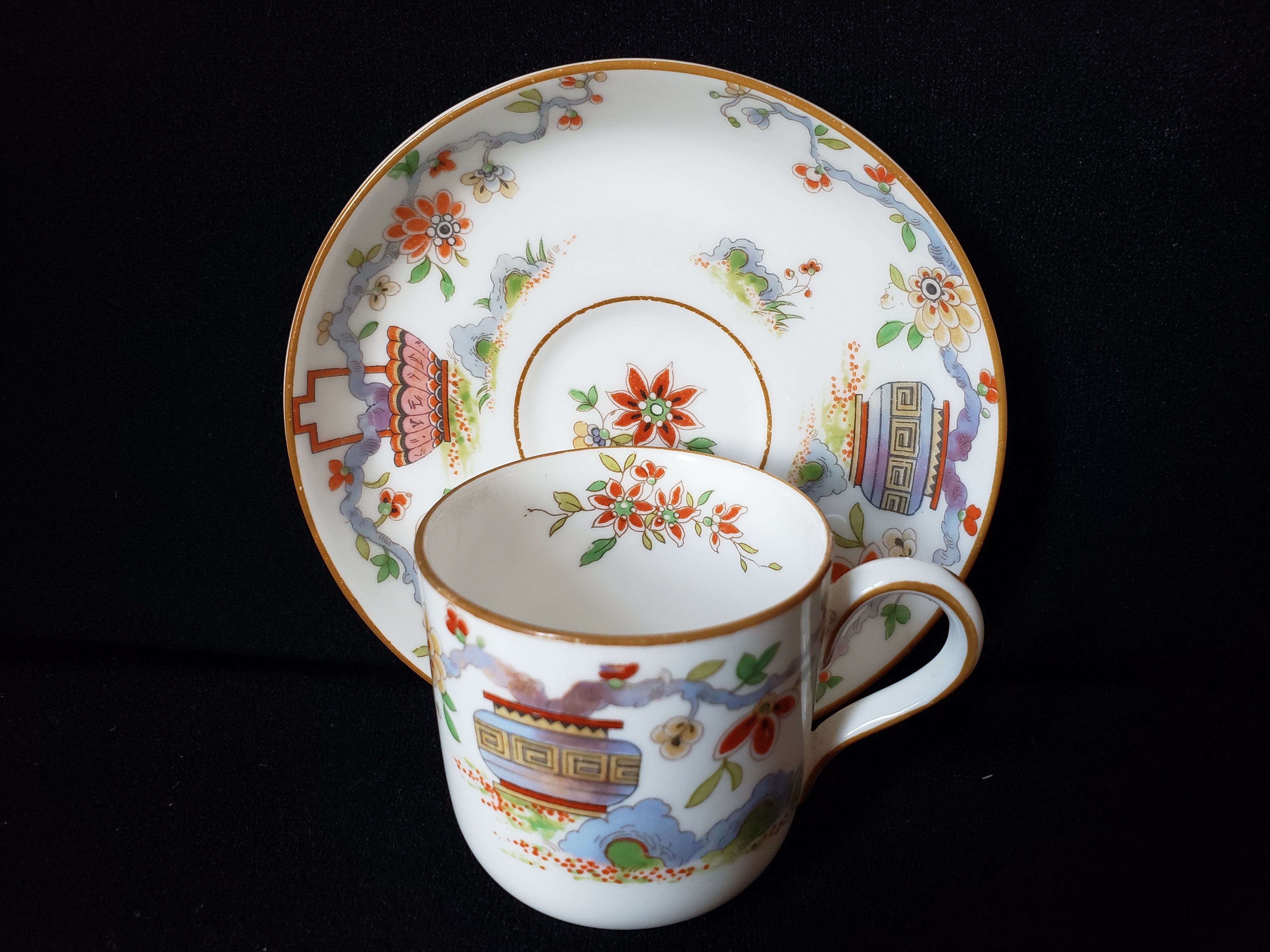 Vintage Royal Worcester Higgins Seiter Butterfly Demitasse Cup Saucer (lot 2124)