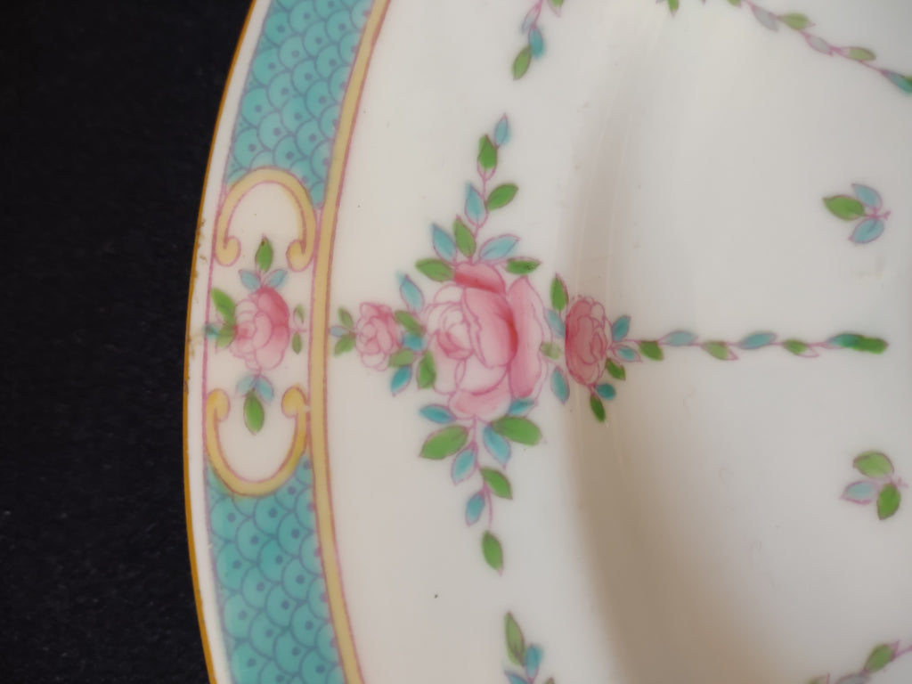 Vintage Minton Persian Rose Dinner Plate Bone China Pink Rose Blue Trim (Lot5466