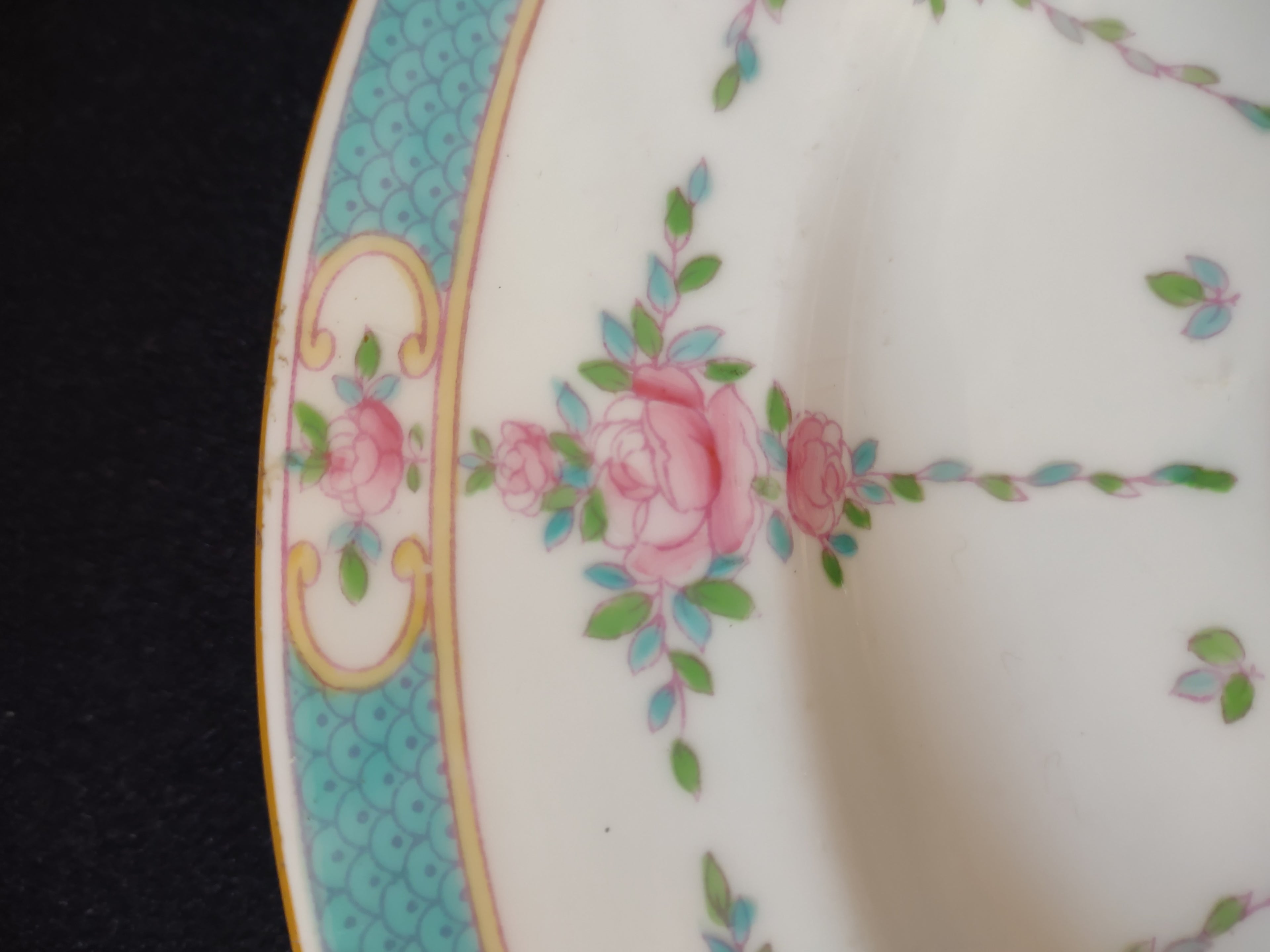 Vintage Minton Persian Rose Dinner Plate Bone China Pink Rose Blue Trim (Lot5466
