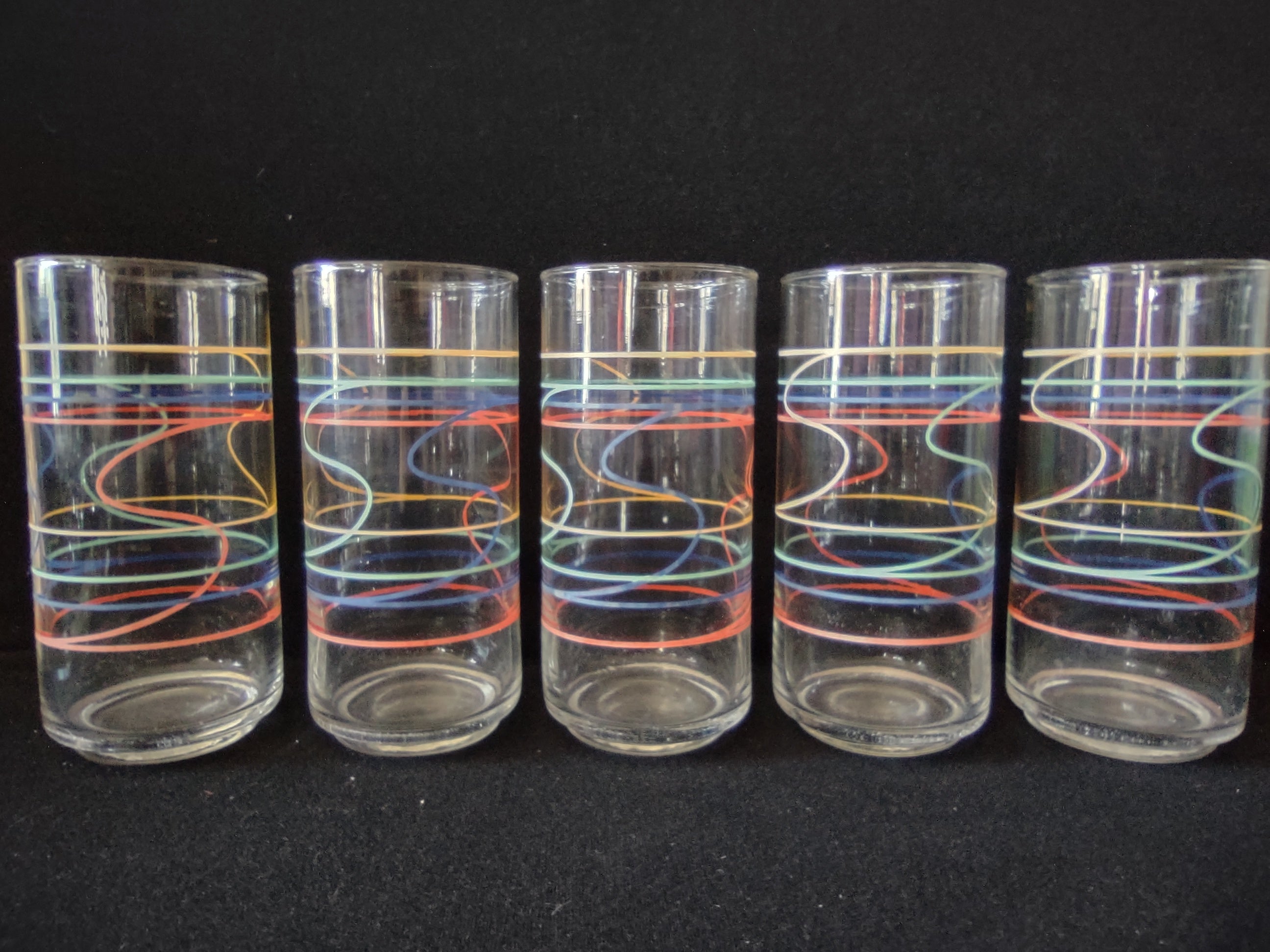 Vintage MCM Anchor Hocking x 5 Water Tumbler Drinking Glass Swirl 6" (lot 5161)