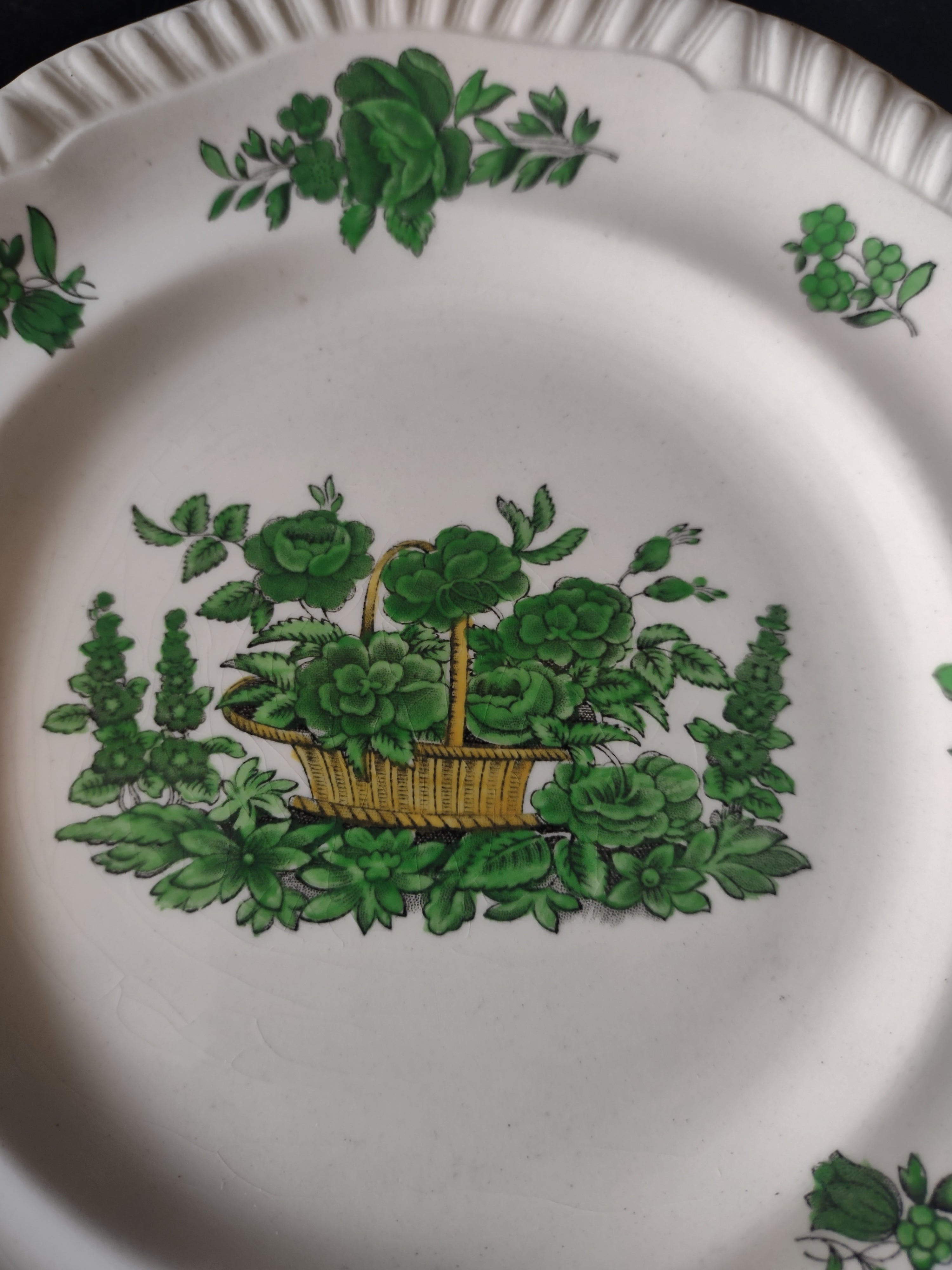 Vintage Copeland Spode Bread Butter Plate Green Basket Ironstone (Lot 5797)