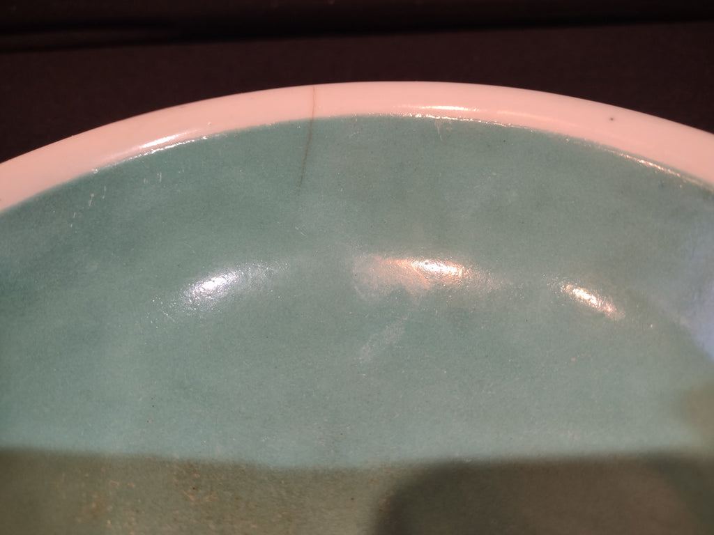 Vintage Ceramic Enameled Footed Bowl China Turquoise IMPERFECT (lot 5393)