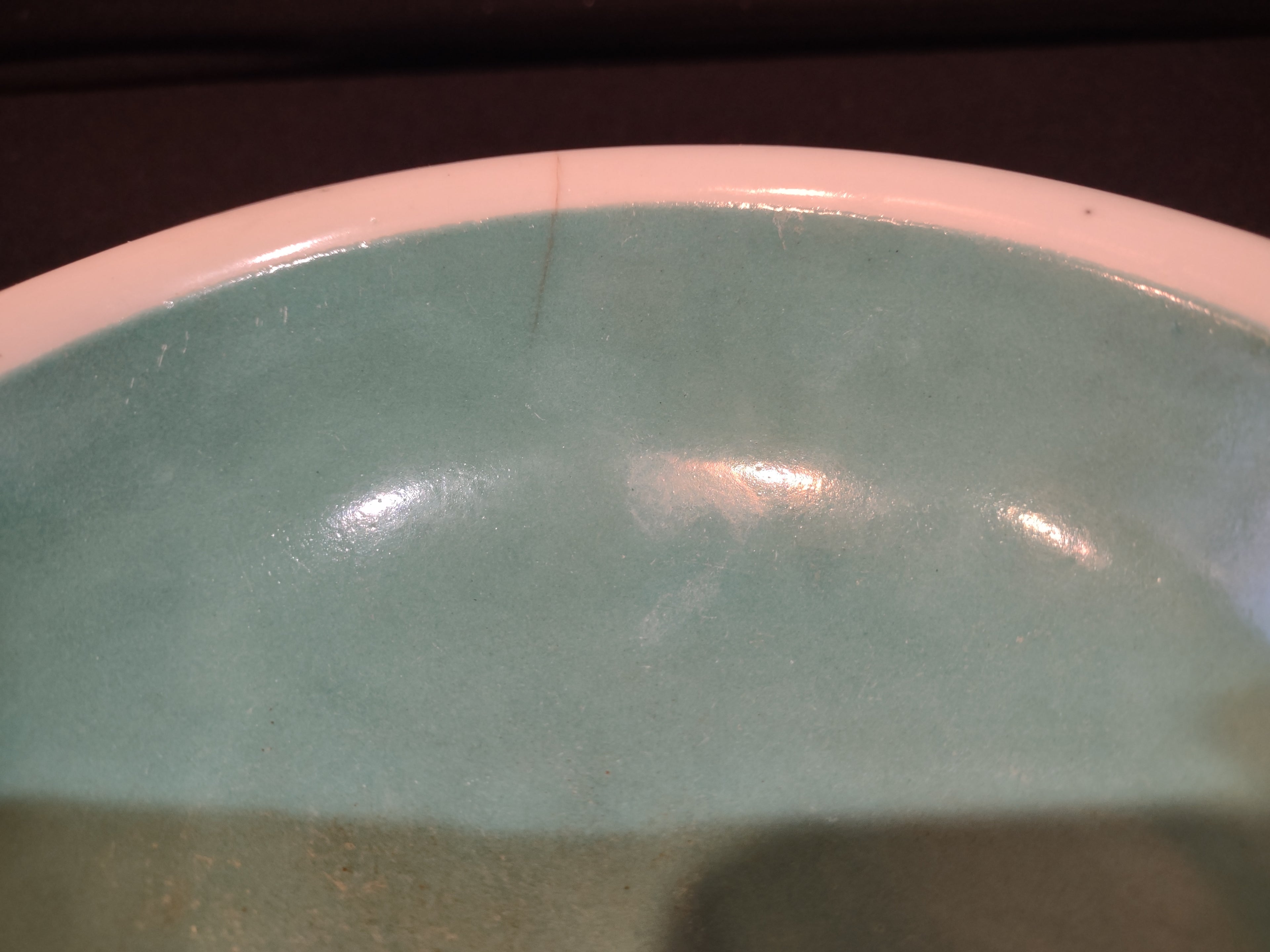 Vintage Ceramic Enameled Footed Bowl China Turquoise IMPERFECT (lot 5393)