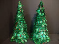 Set of 2 Christmas Tinsel Green Cone Tree Tabletop x 2 (lot 3182)