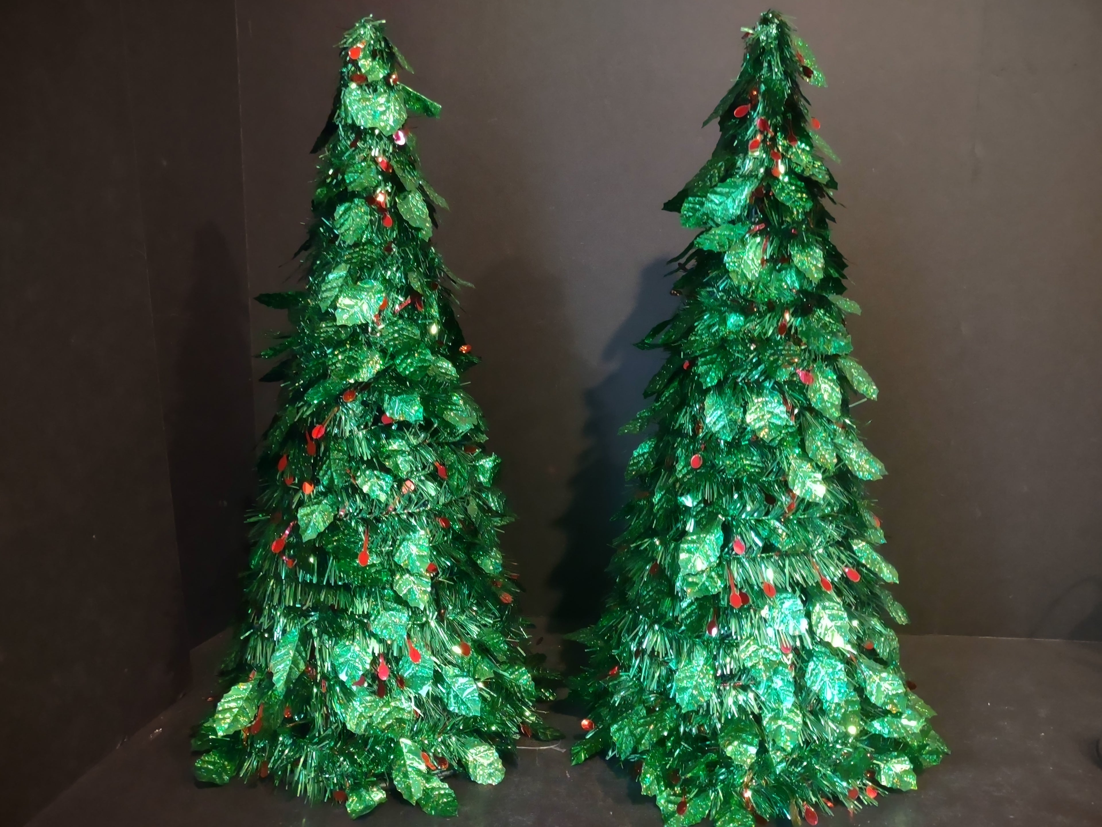 Set of 2 Christmas Tinsel Green Cone Tree Tabletop x 2 (lot 3182)