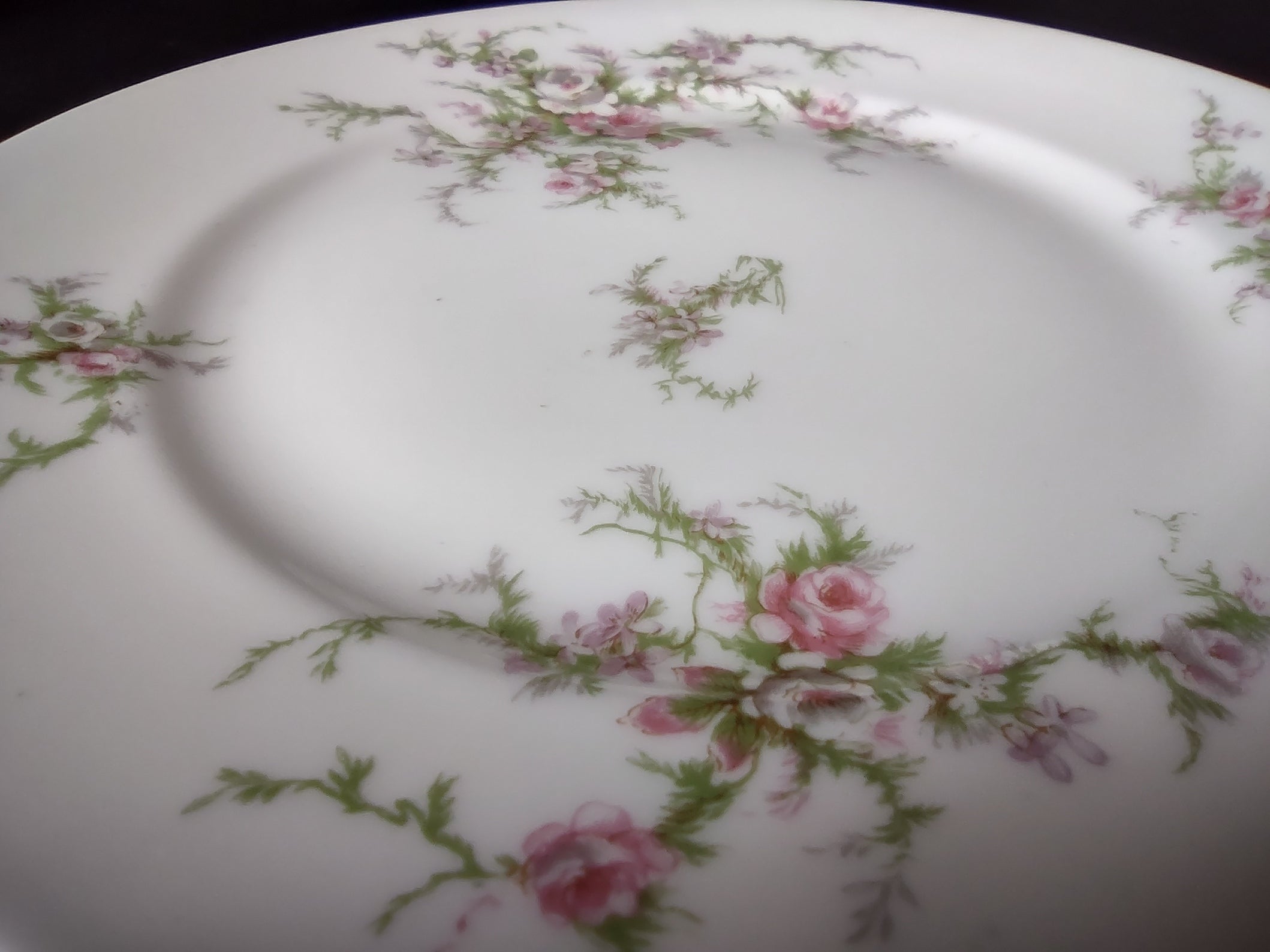 Haviland Limoges 2 x Dessert/Salad Plate Pink White Cabbage Rose Moss (lot 903)