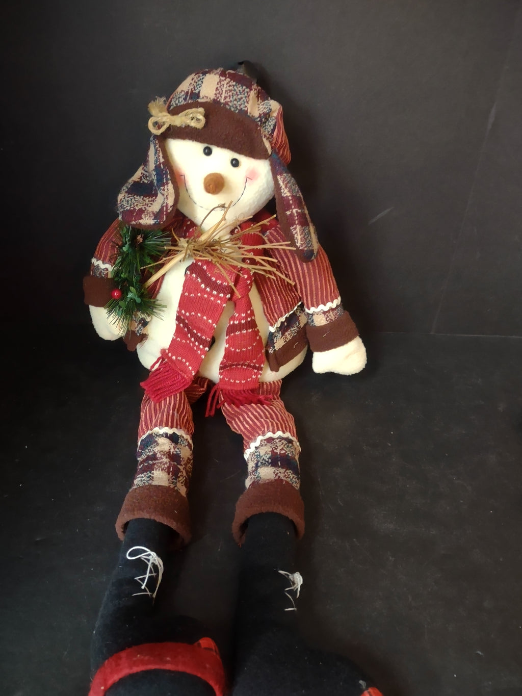 Christmas Primitive Shelf Sitting Snowman with Bells 12" Tall Sitting (lot 3362)