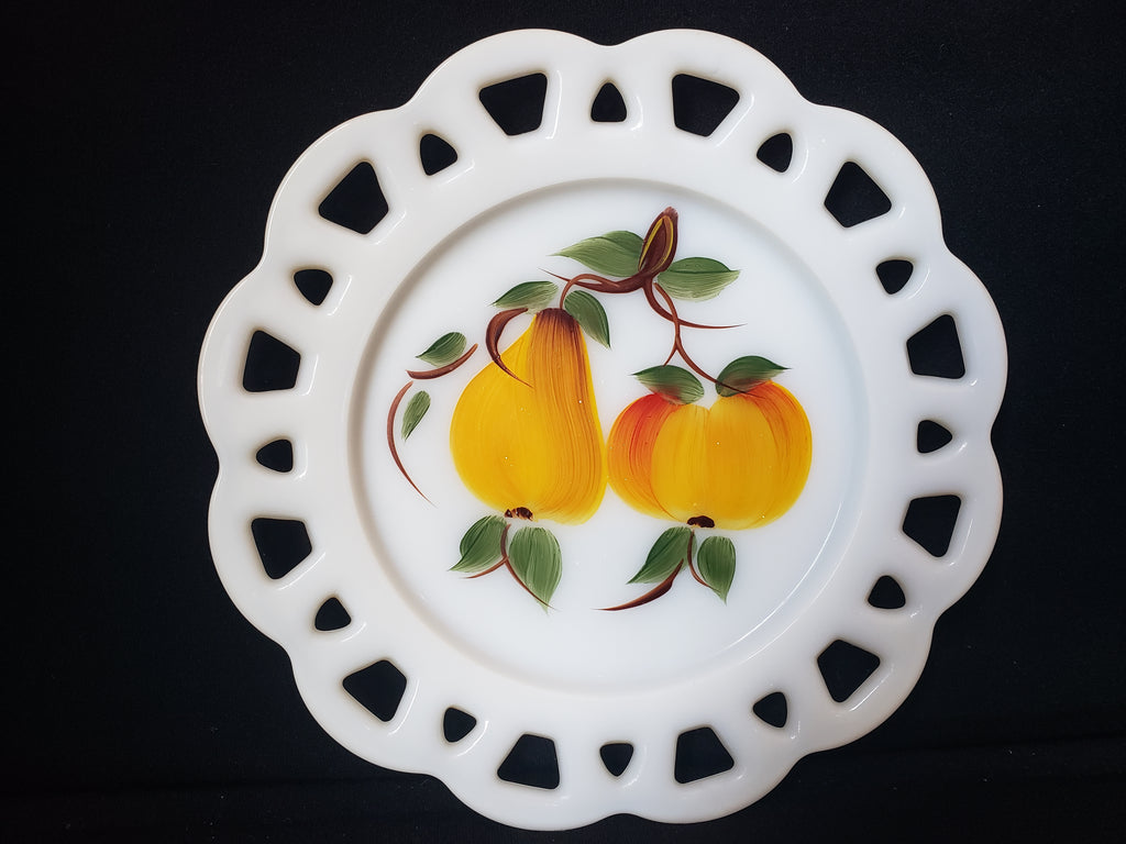 Vintage Westmoreland Apple Pear Motif Milk Glass Wall Plate (lot 2189)