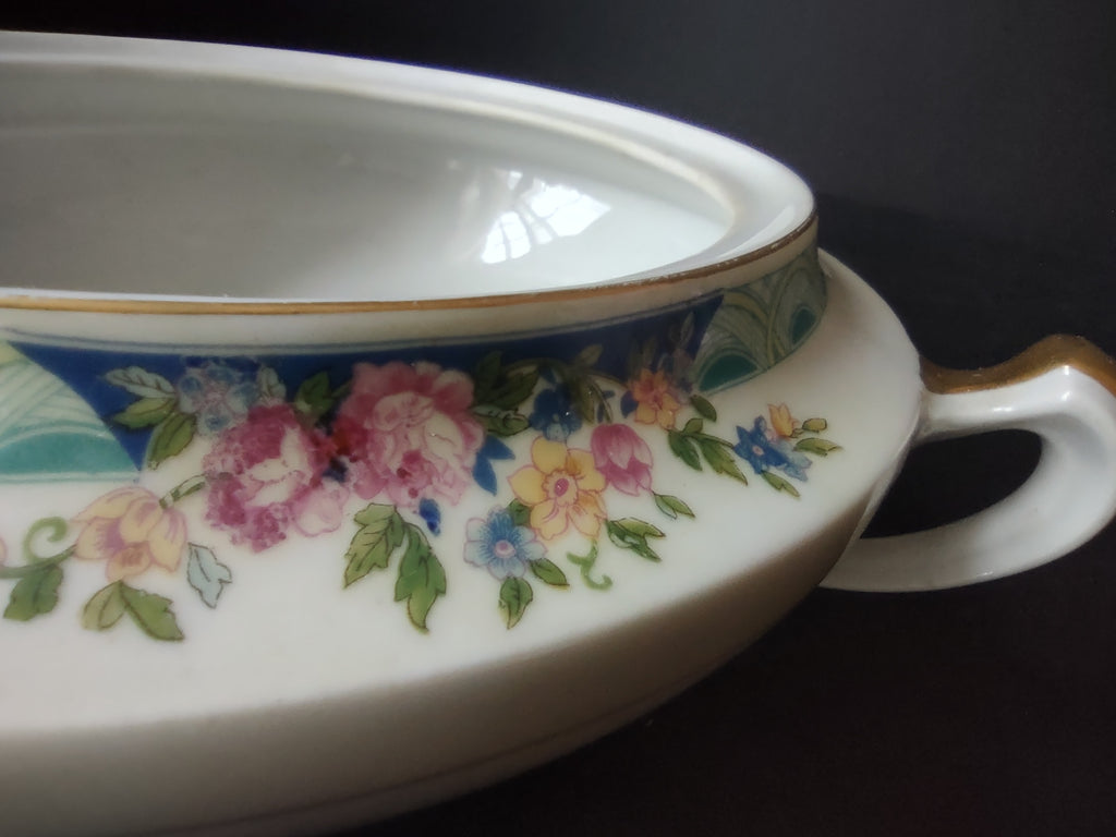 Haviland Limoges Massachusetts Round Tureen NO LID Blue Floral (lot 931)