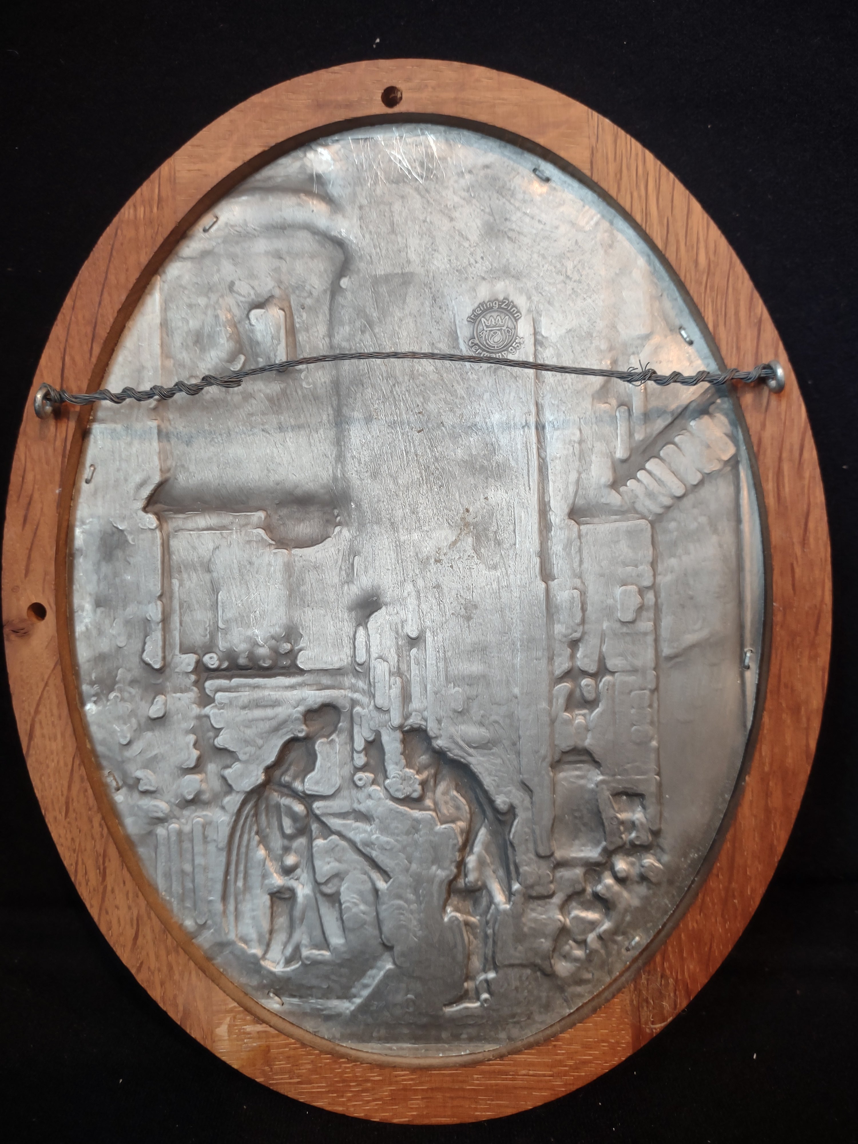 Vintage 3-D Scene German Town Frieling Zinn Pewter Wood Picture (lot 2658c)
