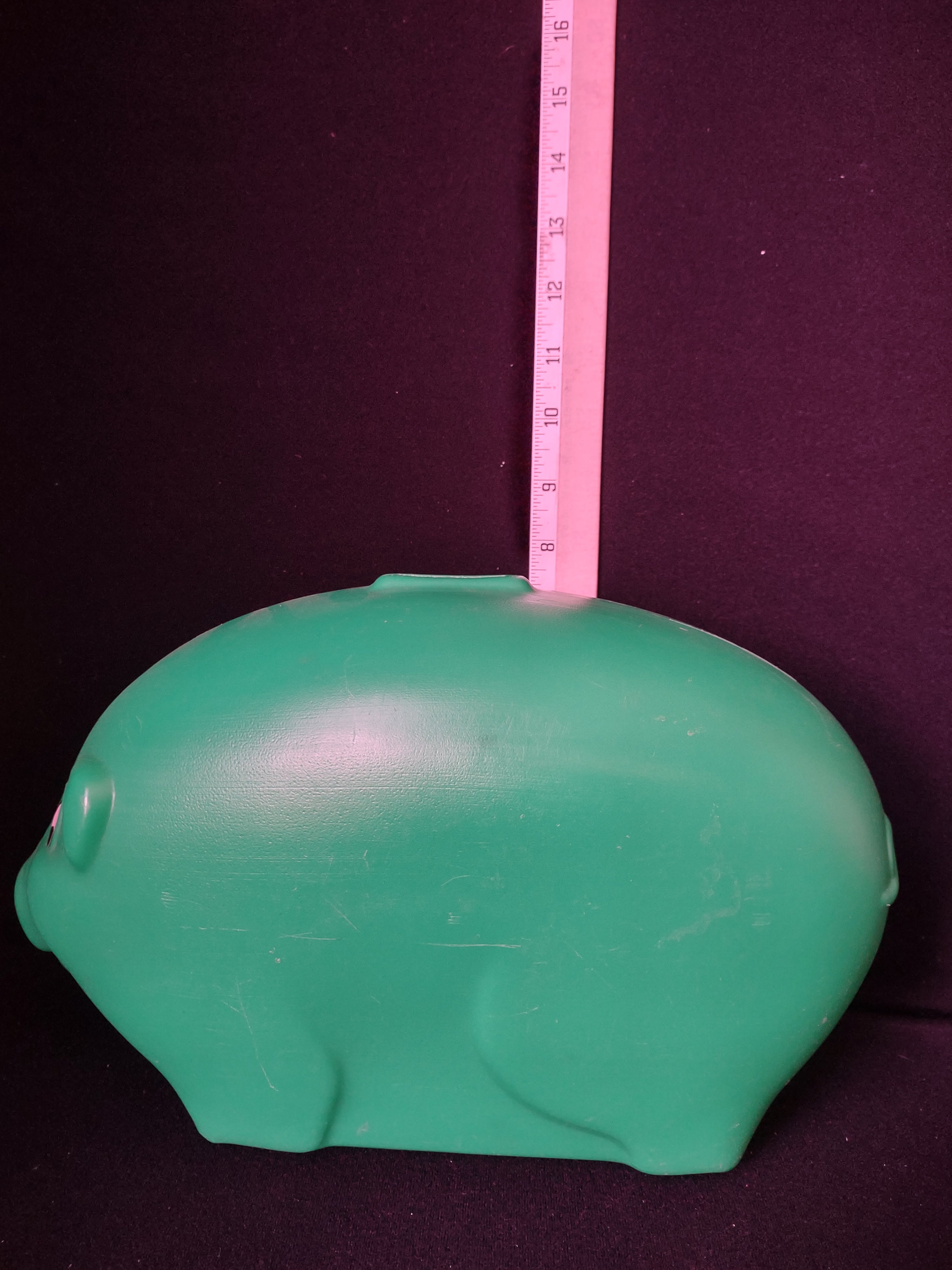 Vintage Blow Mold Green Pig Coin Piggy Bank Holds $800 Worth Quarters (lot 2677c