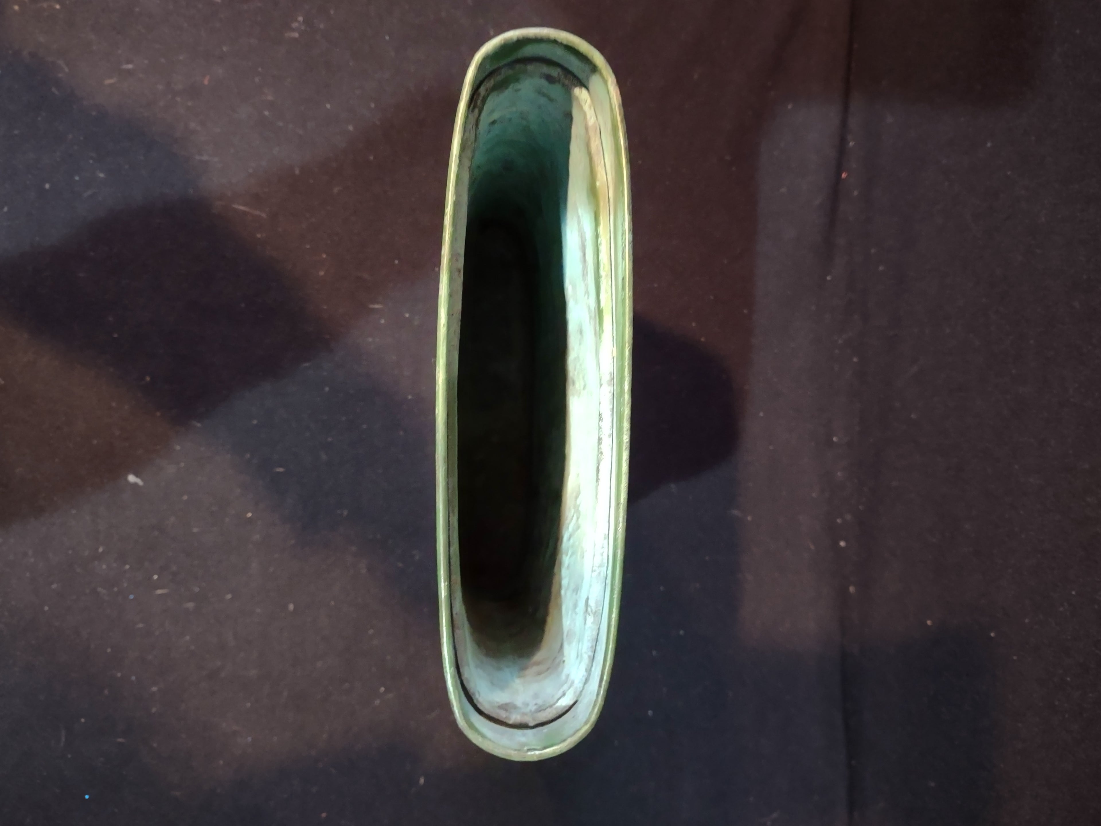 Vintage Rectangular Metal Planter Green Finish Embossed Floral India (Lot 5335)