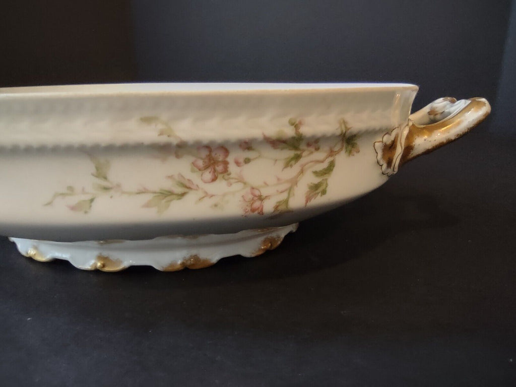 Haviland Limoges France Serving Bowl Gold Handles Red FLower Blossoms (lot 555)