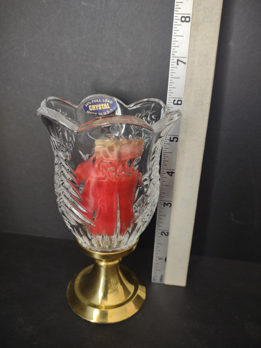 Christmas Hurricane Mini Candle Holder Crystal Brass Base (lot 2723c)