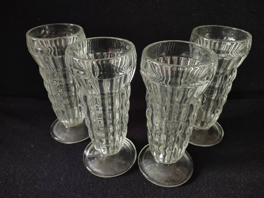Vintage Retro MCM 5-1/2" Tall Jeannette Clear Glass x 4 (lot 5146)