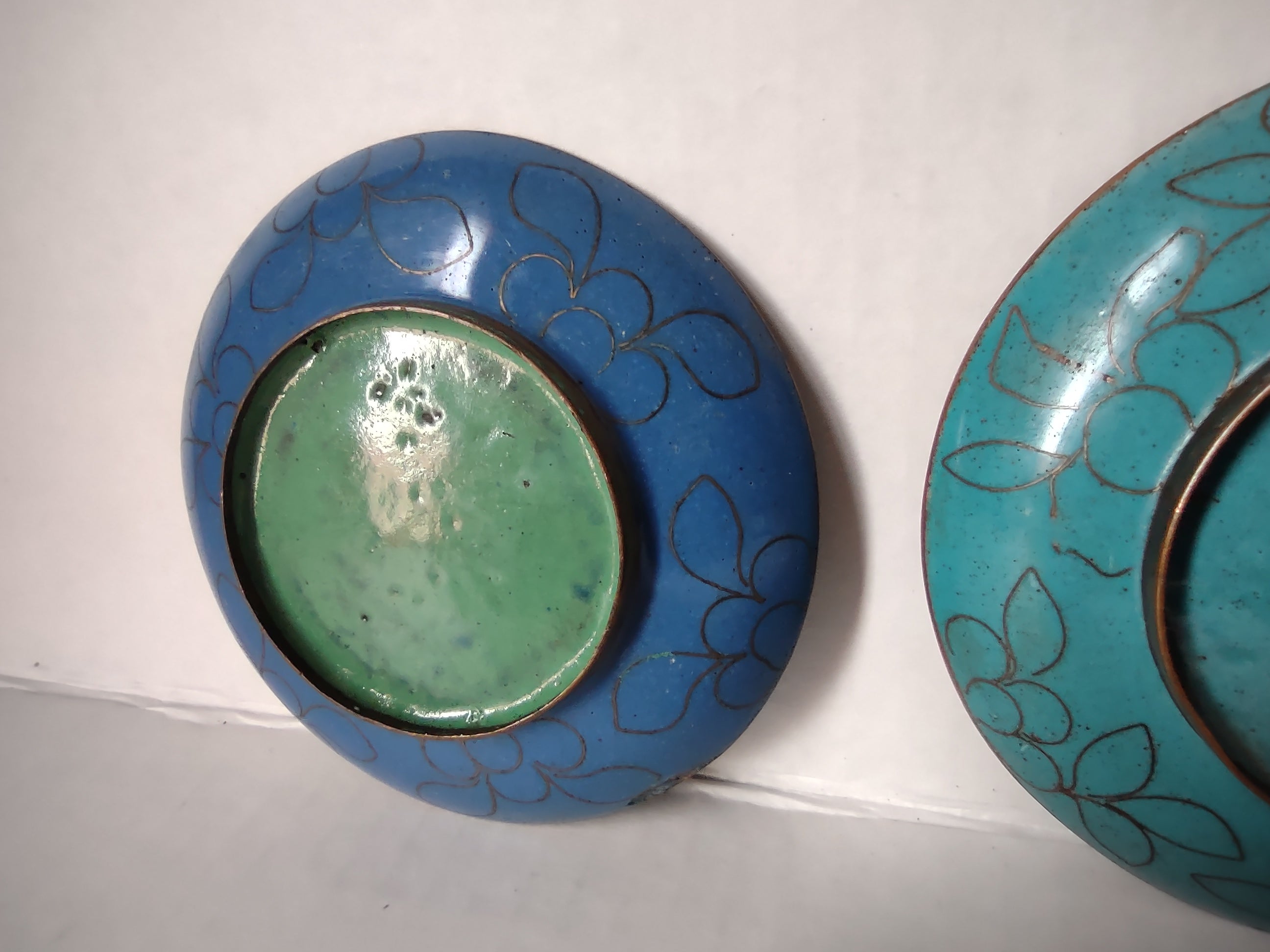 Vintage Set of 2 Chinese Metal Coaster Ashtray Dish Enameled (lot 5331)