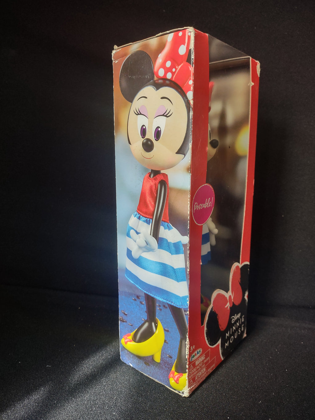 Vintage Poseable Disney Minnie Mouse Vinyl 8" Stripe Skirt WORN Box (lot 2588c)