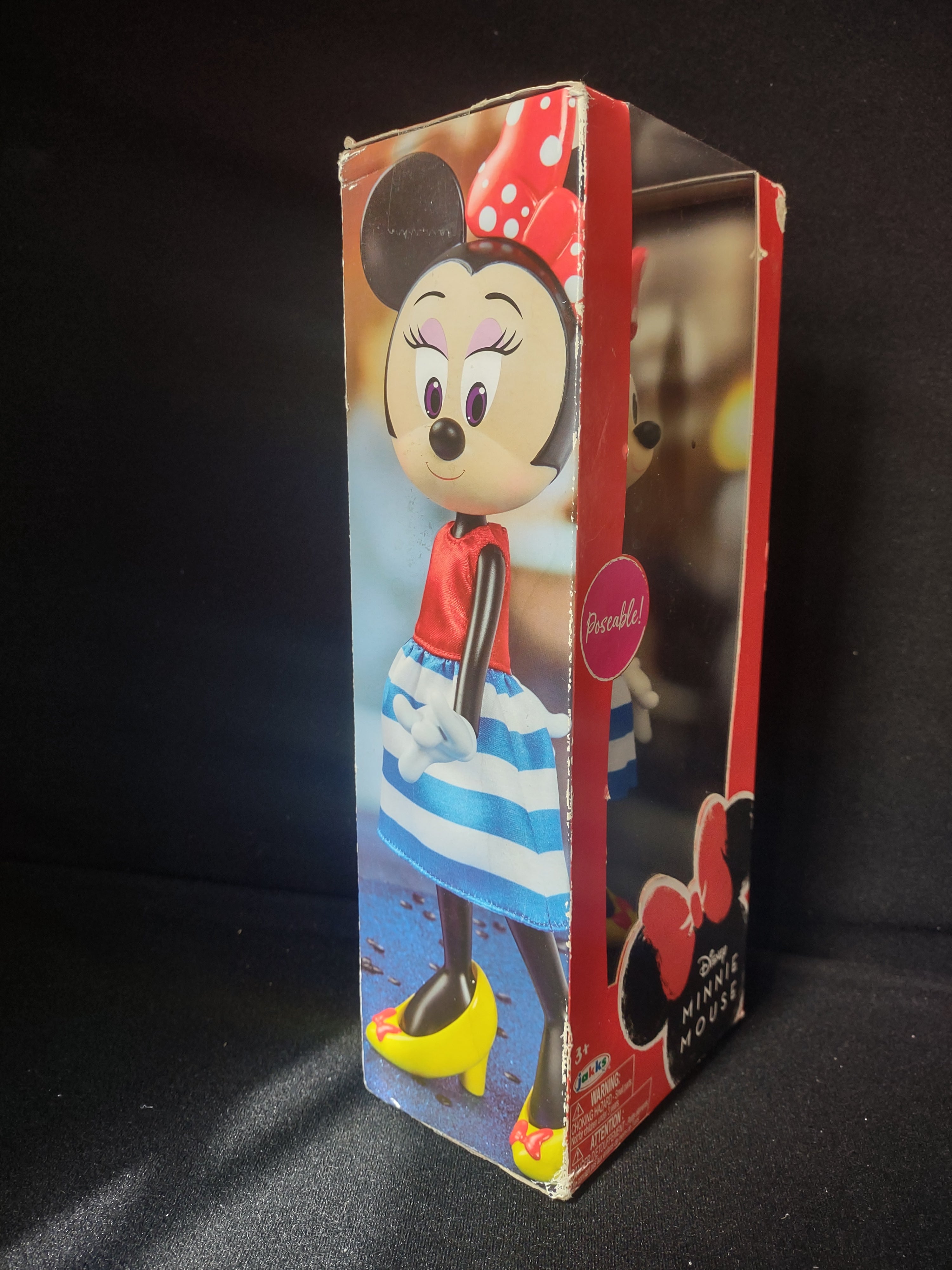 Vintage Poseable Disney Minnie Mouse Vinyl 8" Stripe Skirt WORN Box (lot 2588c)