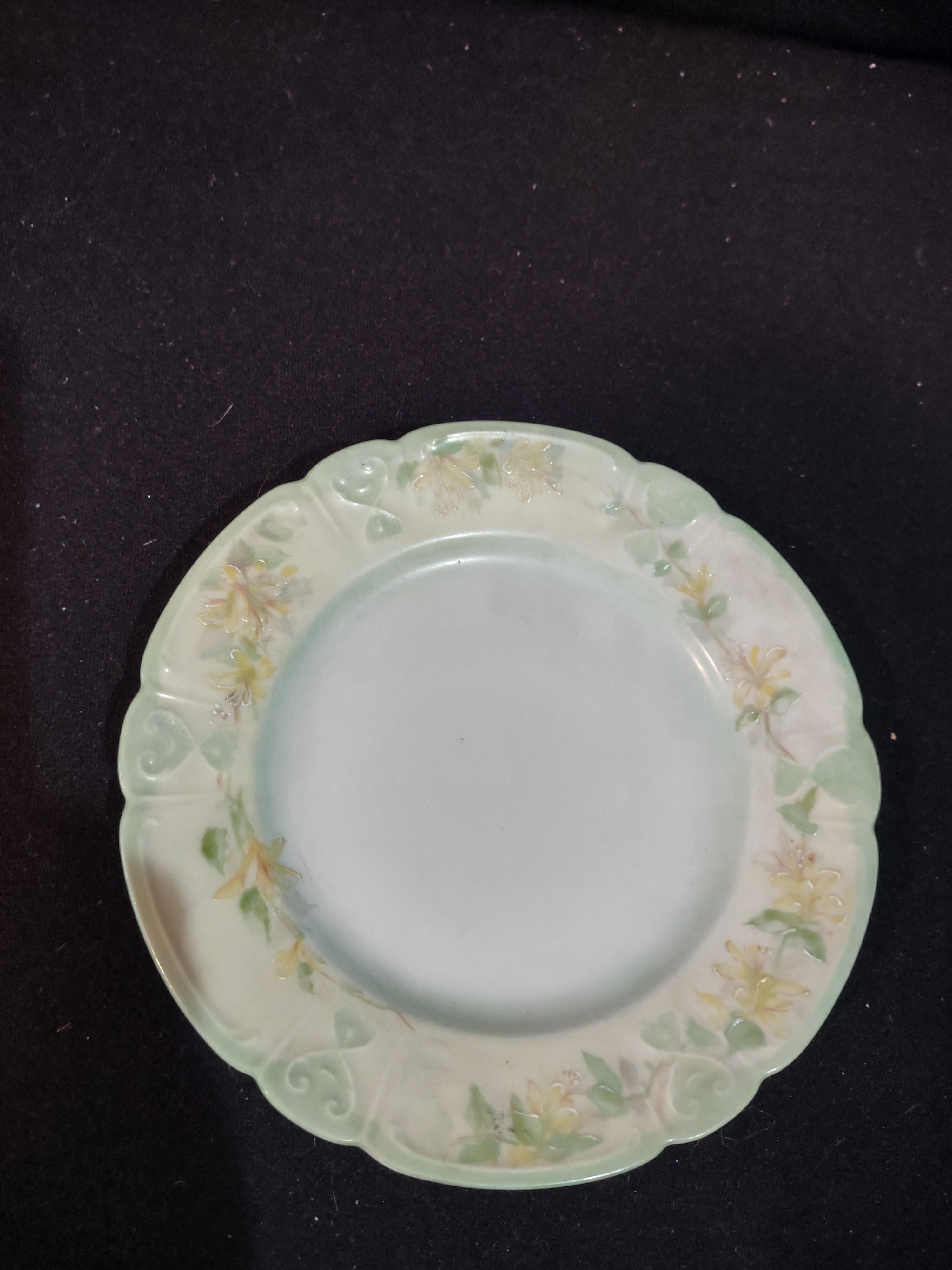 Vintage China 6 " Plate x 2 Floral Pattern Scalloped Green Rim Edge (Lot 5352)