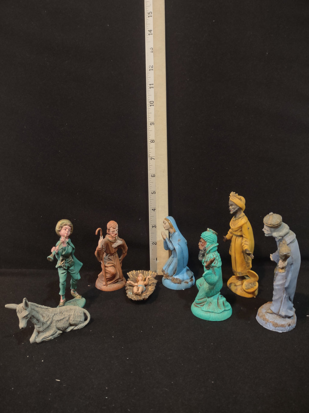 Vintage Plastic Nativity Mary Joseph Jesus 3 Wise Men Shepard Donkey (Lot 4215)