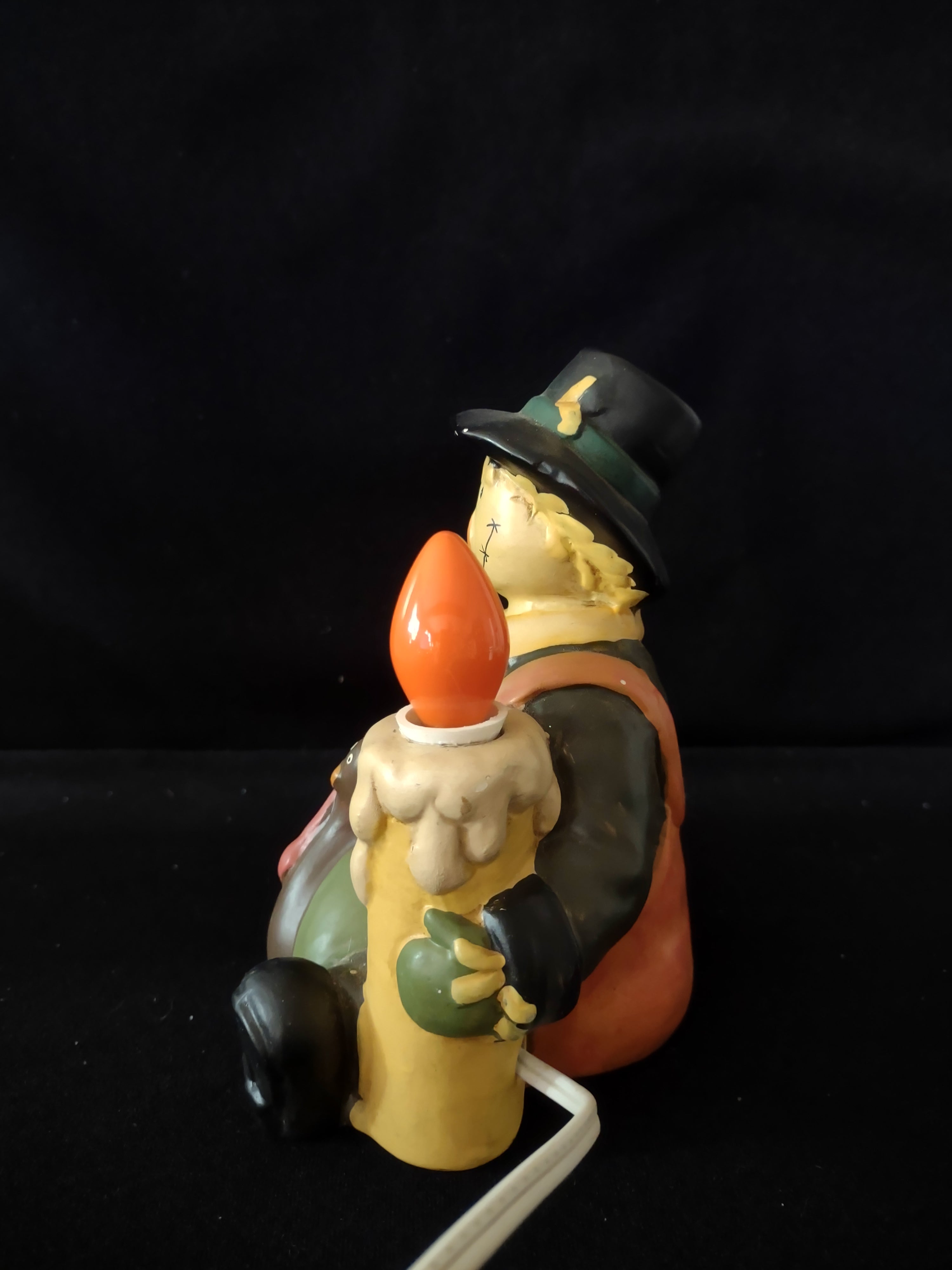 Thanksgiving Lighted Ceramic 6" Seated Scarecrow With Turkey (Lot 3147)