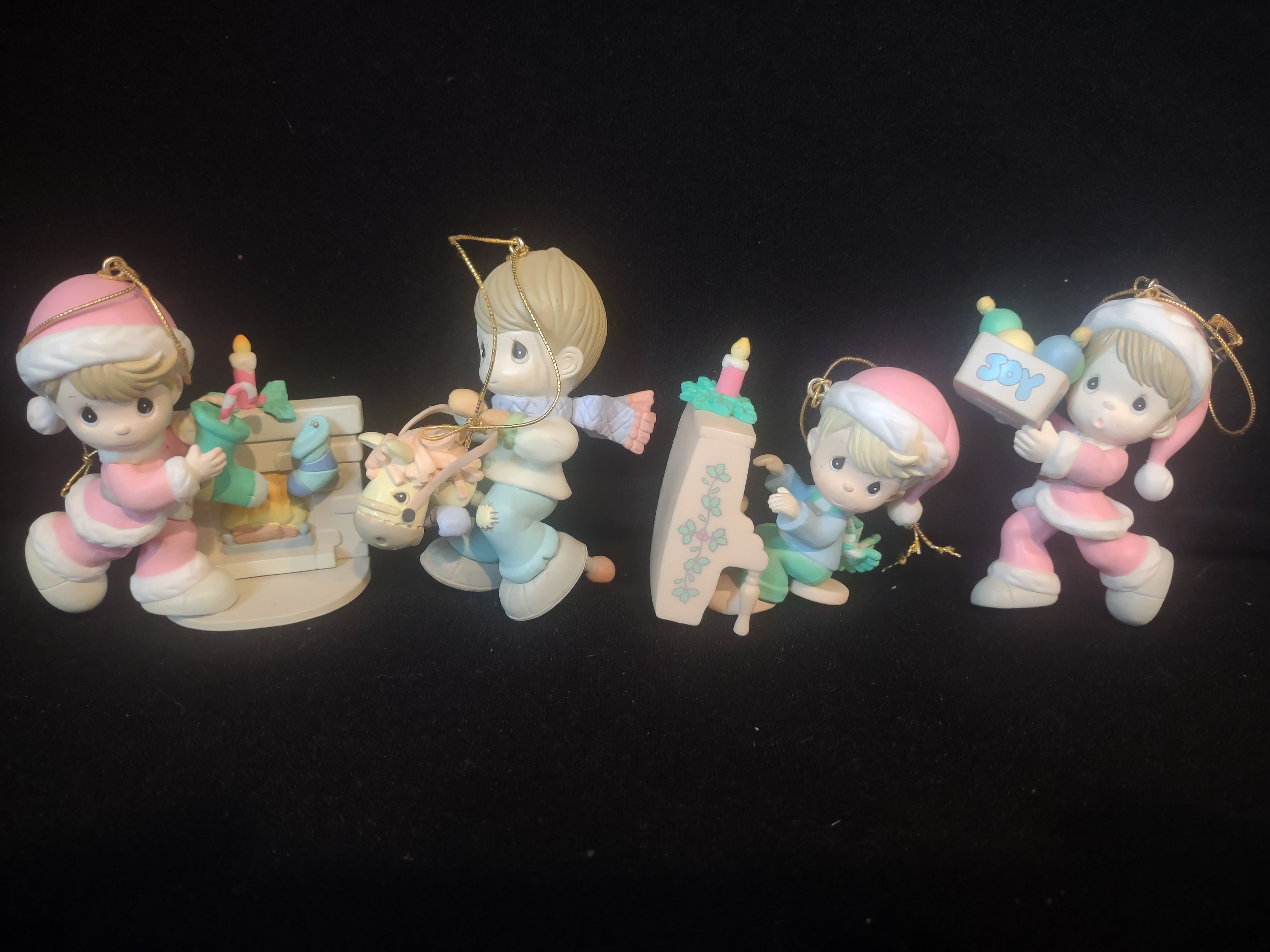 Christmas Hallmark Ornament x 4 Children Horsy Piano Fireplace (lot 2498c)